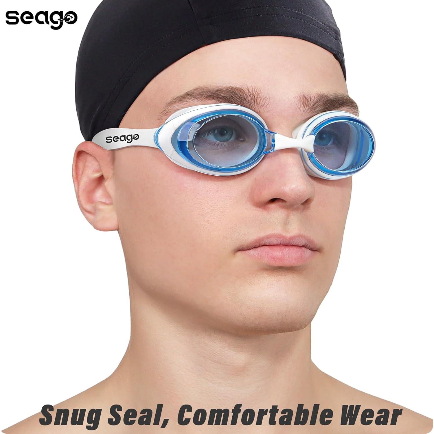 Gafas de Natación Antivaho Seago para Adultos - Negro y Azul Blanco