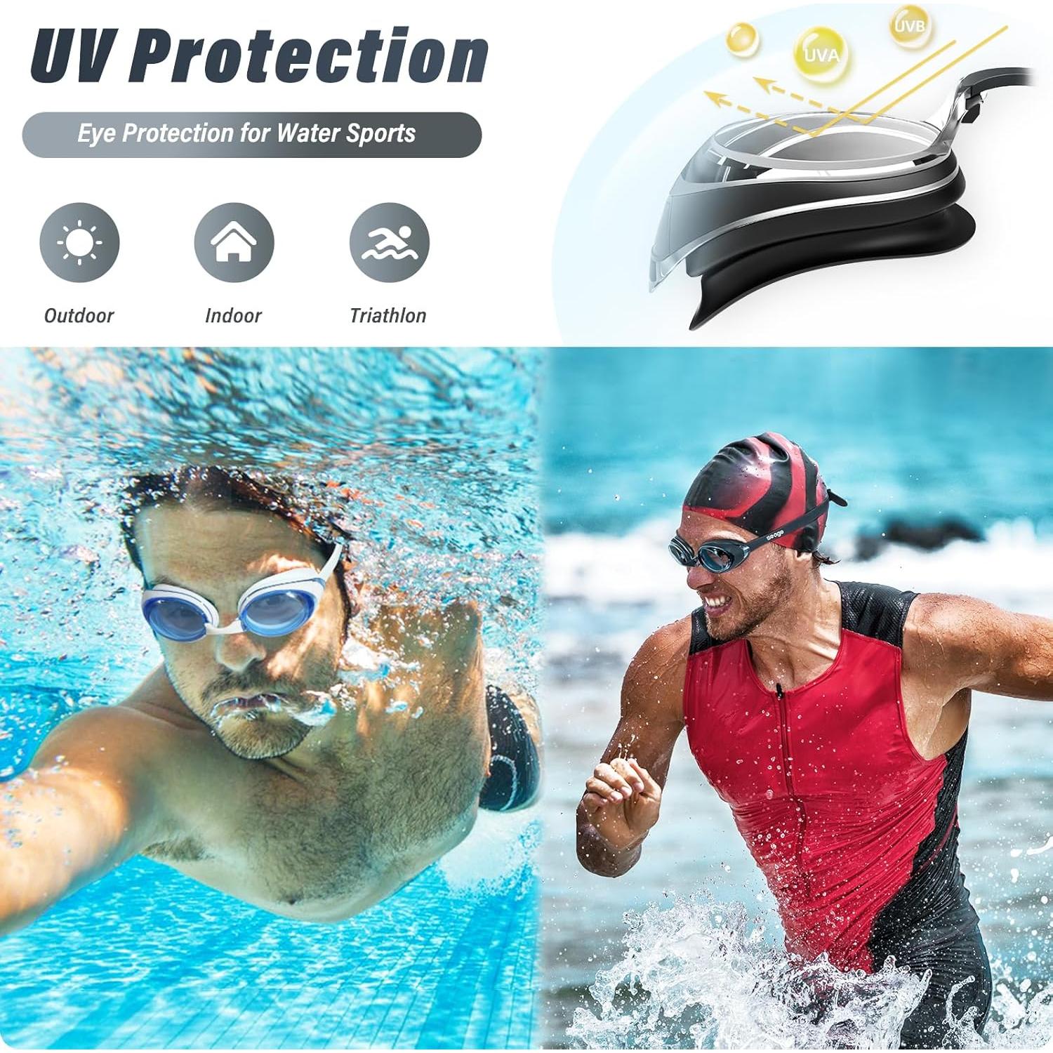 Gafas de Natación Antivaho Seago para Adultos - Negro y Azul Blanco