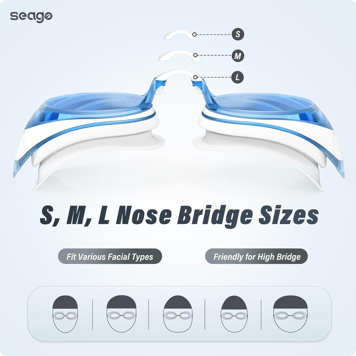 Gafas de Natación Antivaho Seago para Adultos - Negro y Azul Blanco