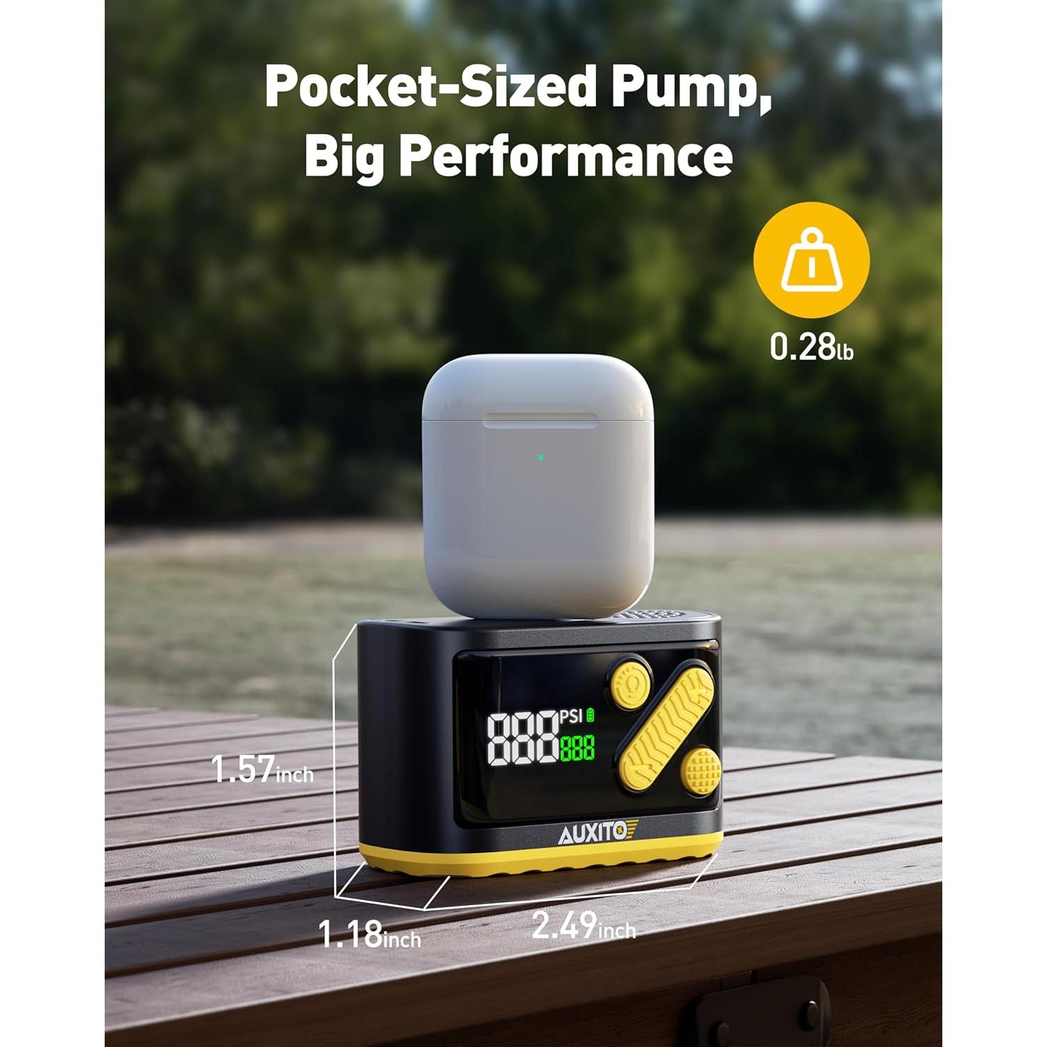Bomba Eléctrica Mini AUXITO para Bicicleta 120 PSI con Manómetro