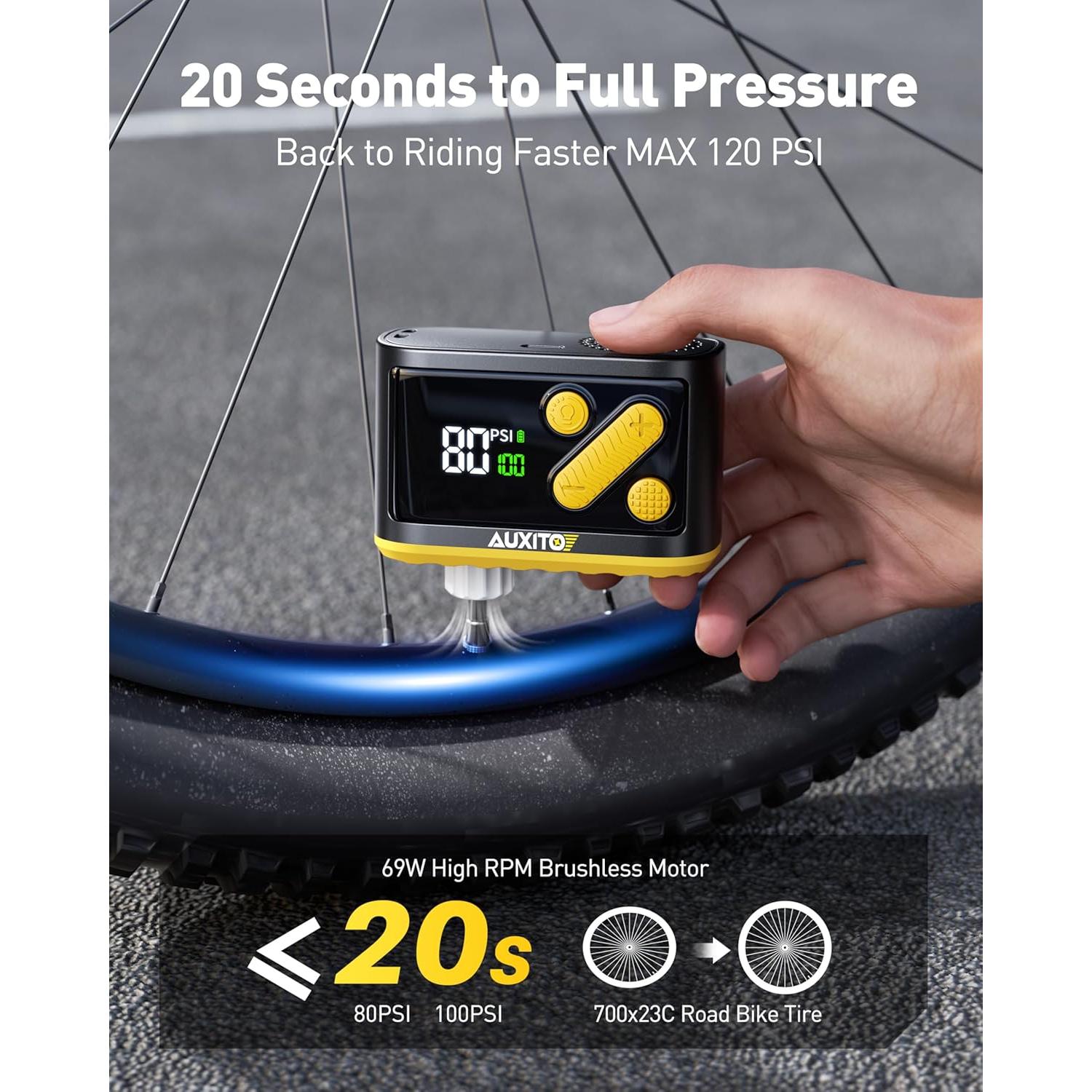 Bomba Eléctrica Mini AUXITO para Bicicleta 120 PSI con Manómetro