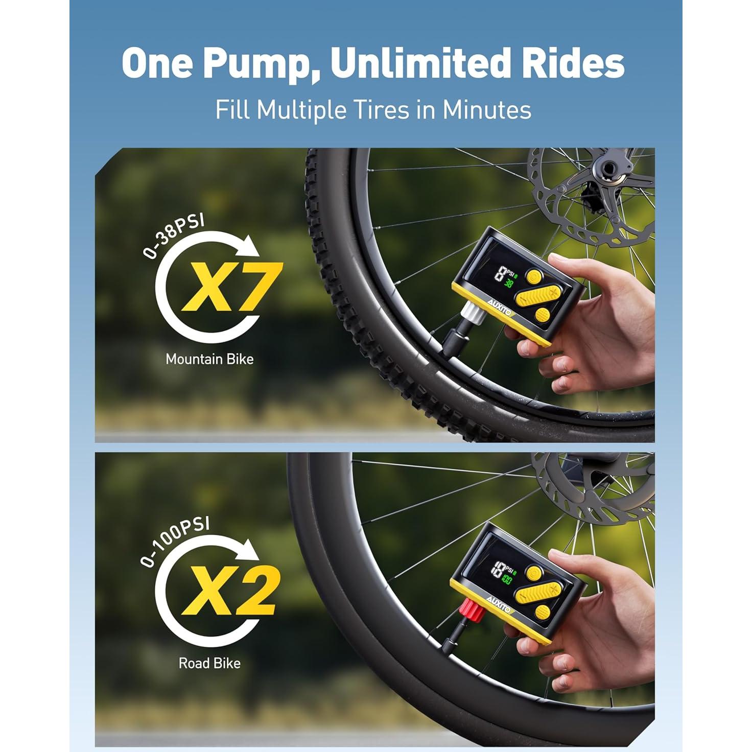 Bomba Eléctrica Mini AUXITO para Bicicleta 120 PSI con Manómetro