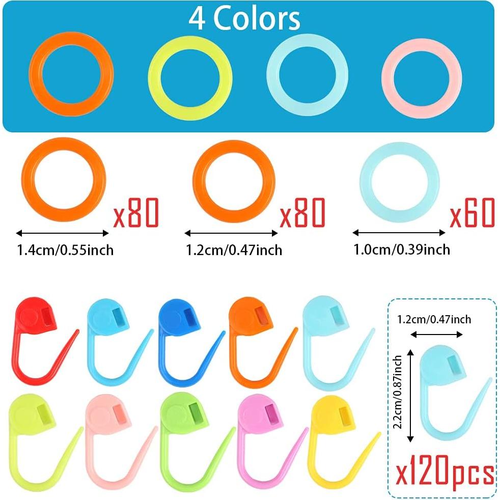 LUNARM 340 Pcs Marcadores de Costura y Clips de Tejer Coloridos