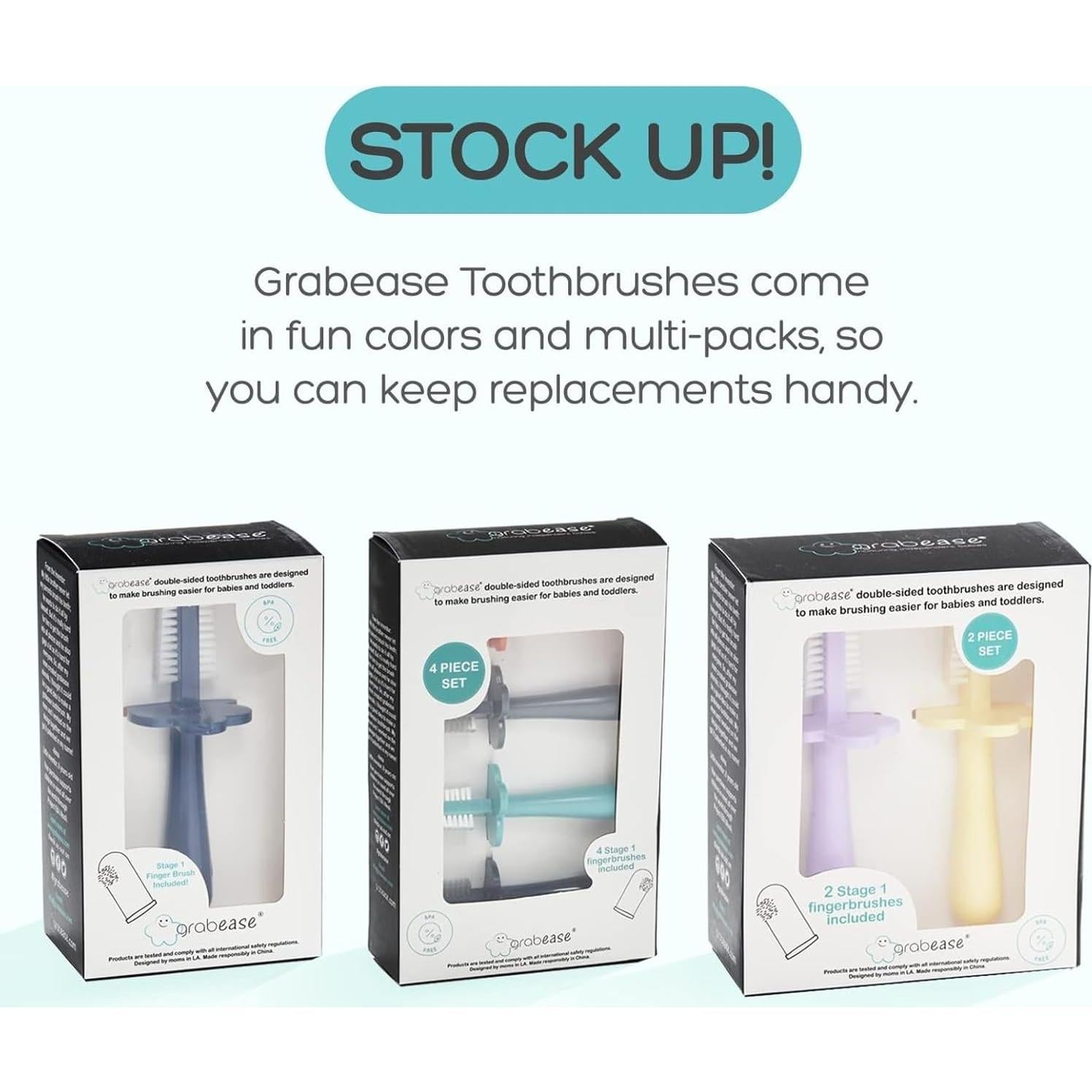 Cepillo de Dientes Doble Cara Grabease Rosa para Bebés 6-48 Meses