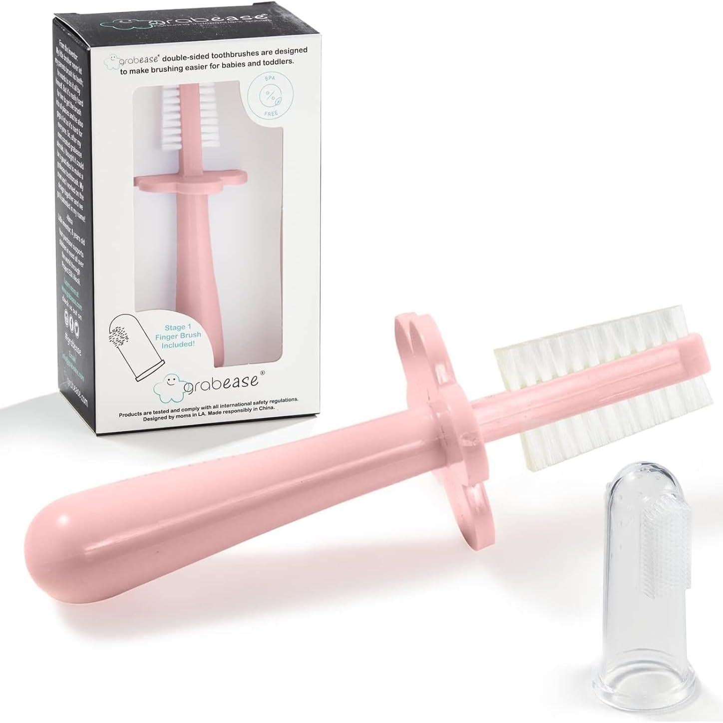 Cepillo de Dientes Doble Cara Grabease Rosa para Bebés 6-48 Meses