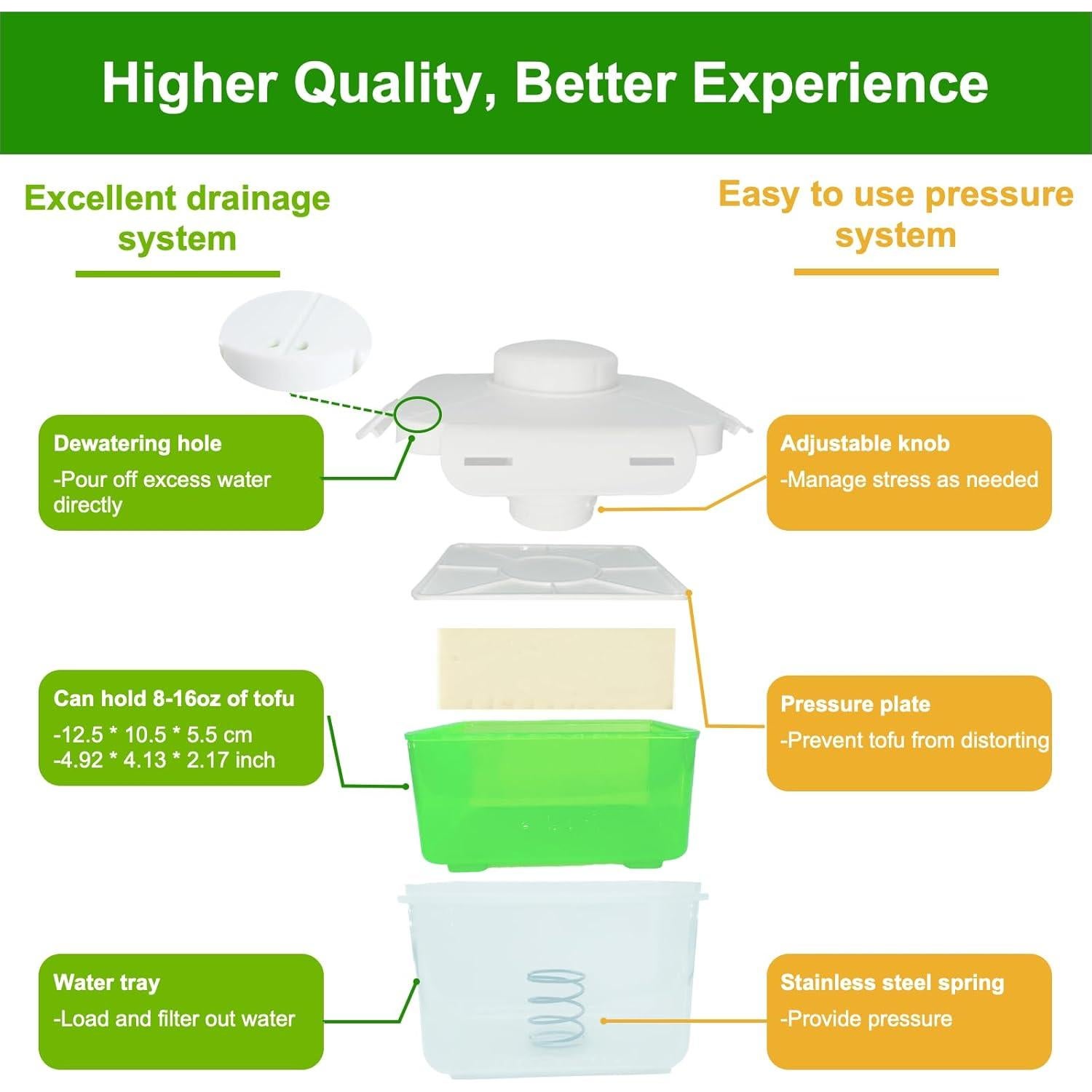 Prensa de Tofu Glowgath Ajustable Libre de BPA 448g