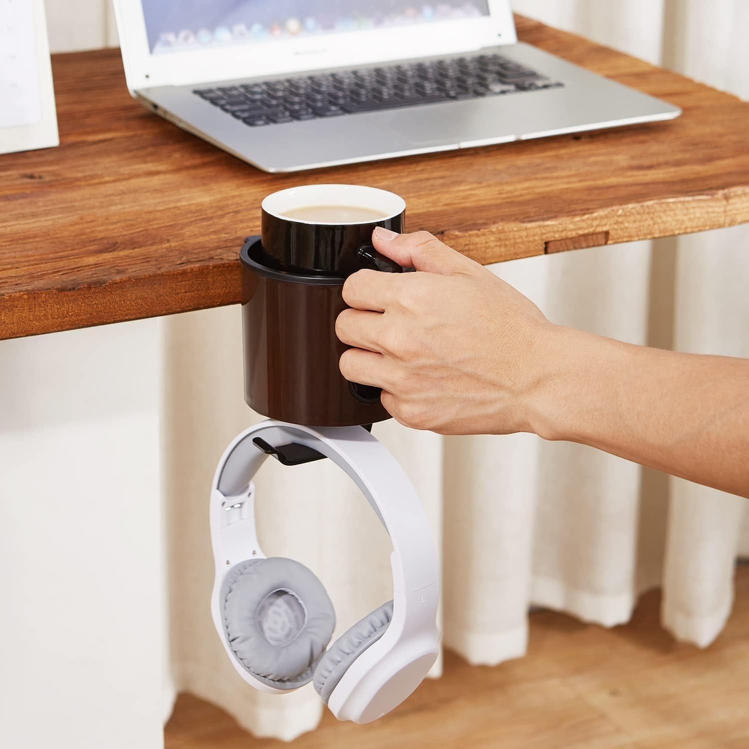 Soporte para Tazas y Auriculares GUNKING 2-en-1 Marrón Café