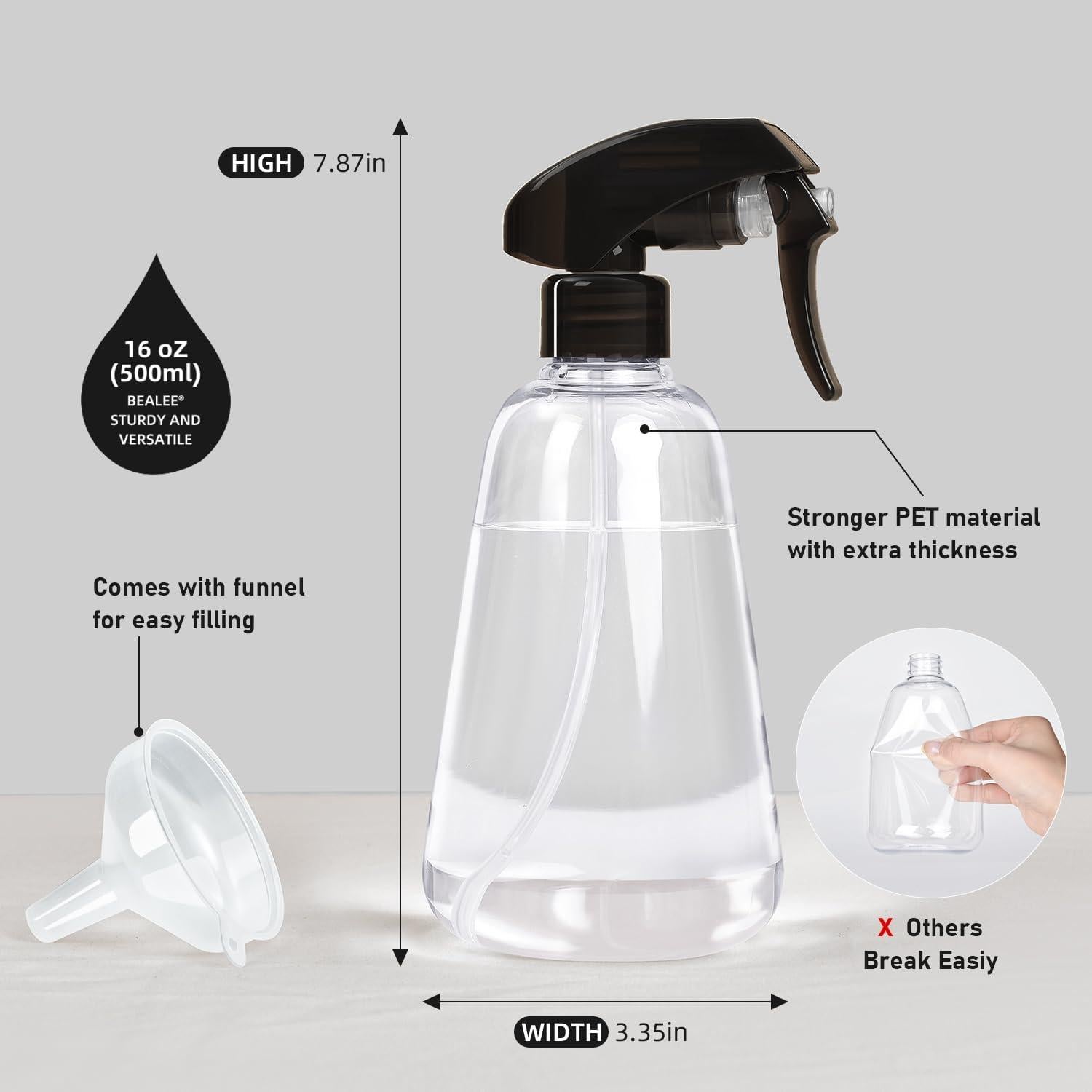 Botella de Spray Bealee 2 Pack 500ml Transparente a Prueba de Fugas