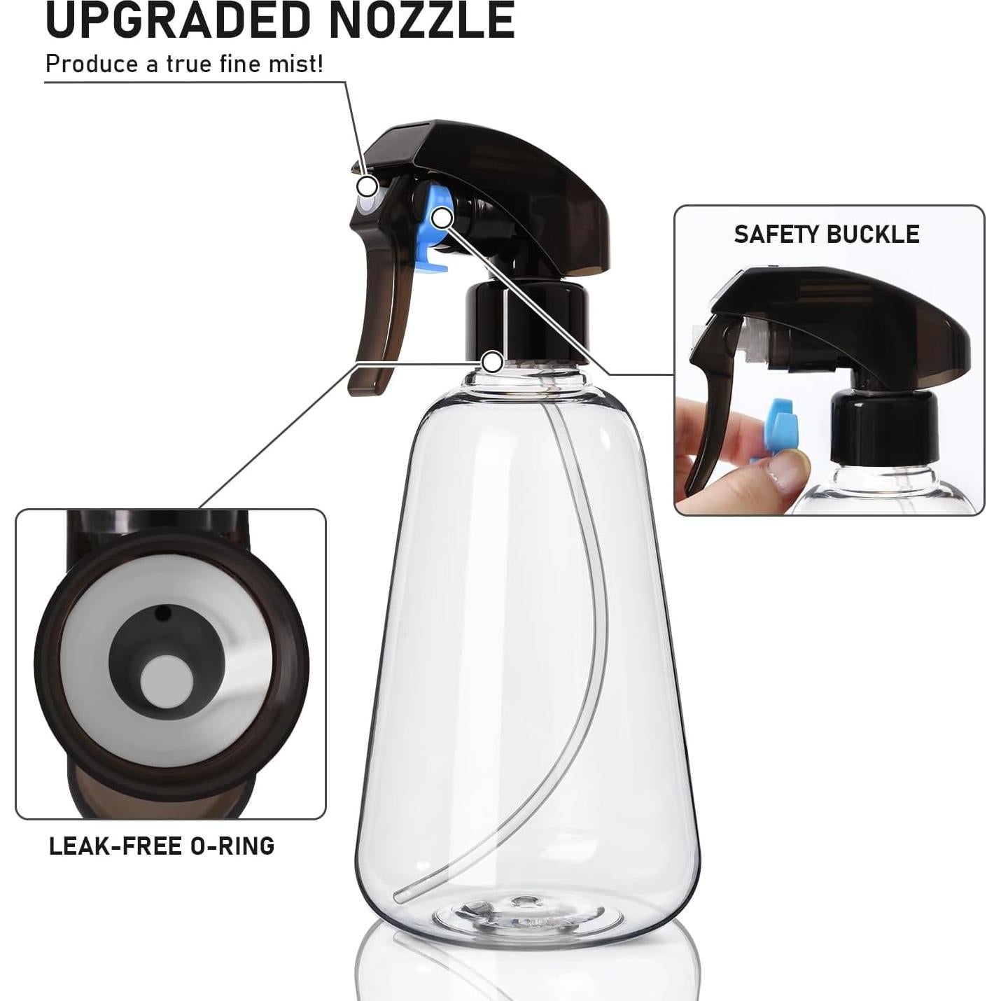 Botella de Spray Bealee 2 Pack 500ml Transparente a Prueba de Fugas