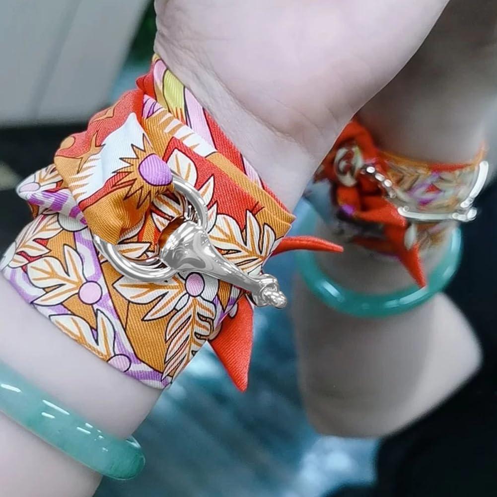 YLYSLFC 2Pcs Simple and Elegant Horsebit Silk Scarf Buckle Ring Scarf Rings for Women