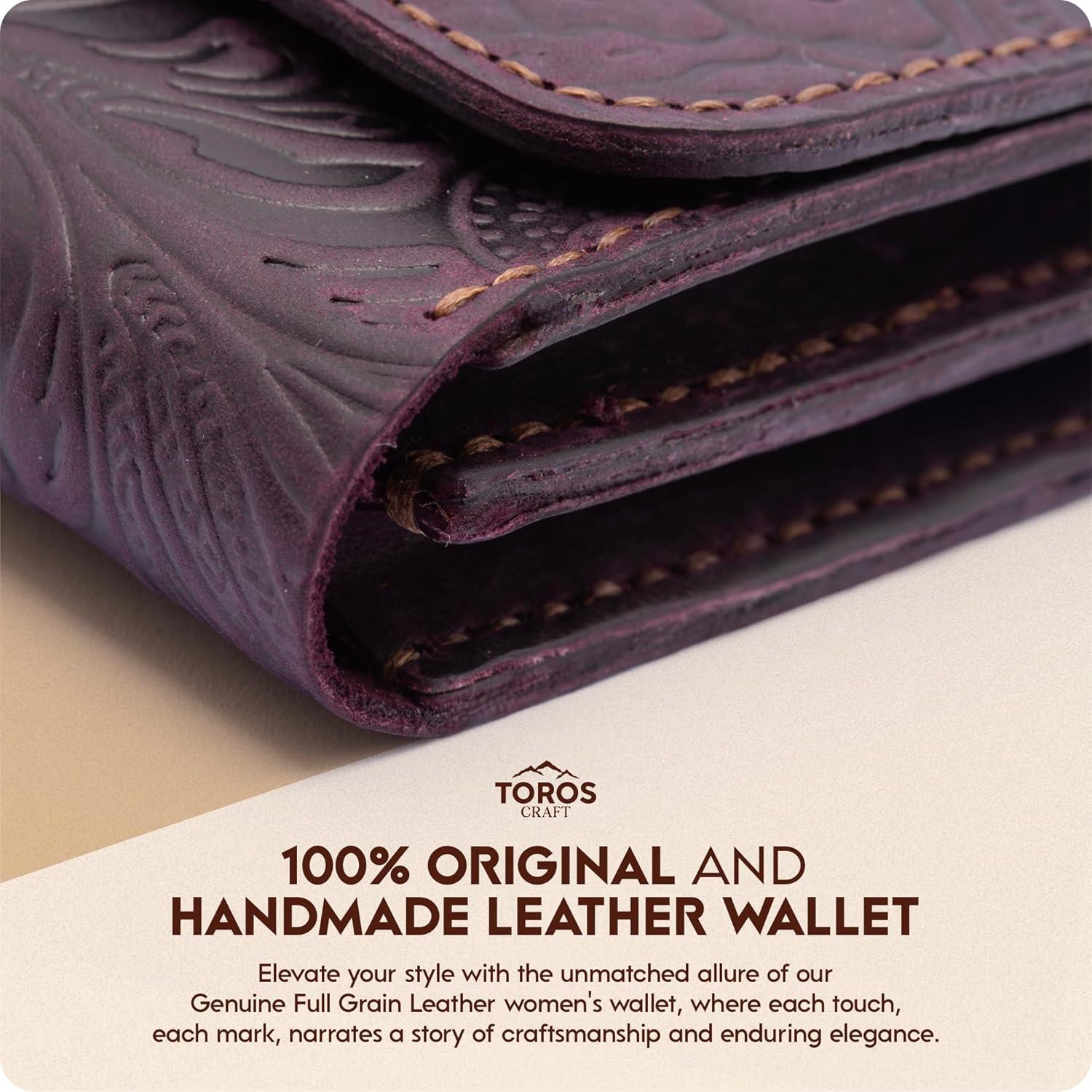 Cartera de Muñeca Hecha a Mano Toros Craft Cuero Floral Púrpura