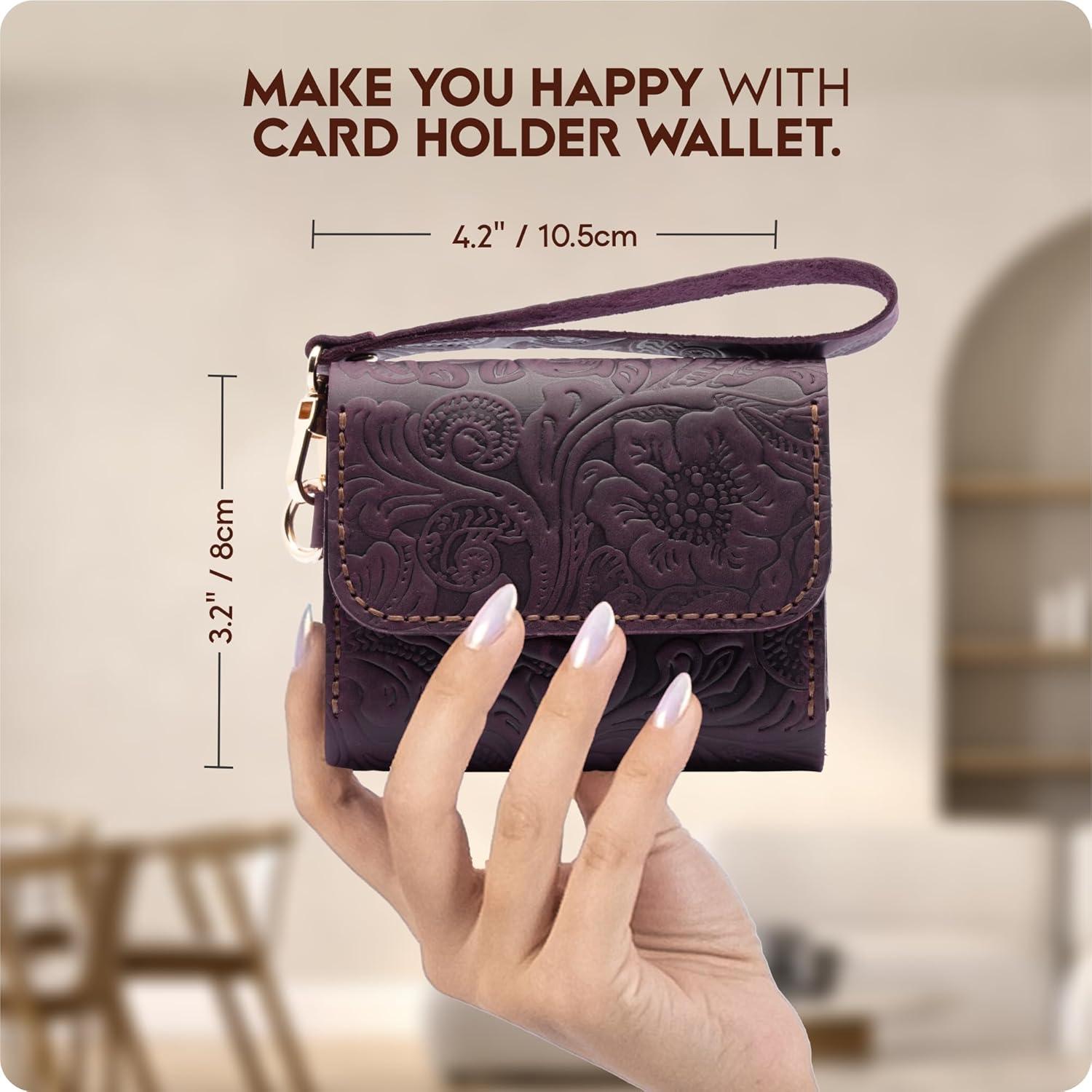 Cartera de Muñeca Hecha a Mano Toros Craft Cuero Floral Púrpura