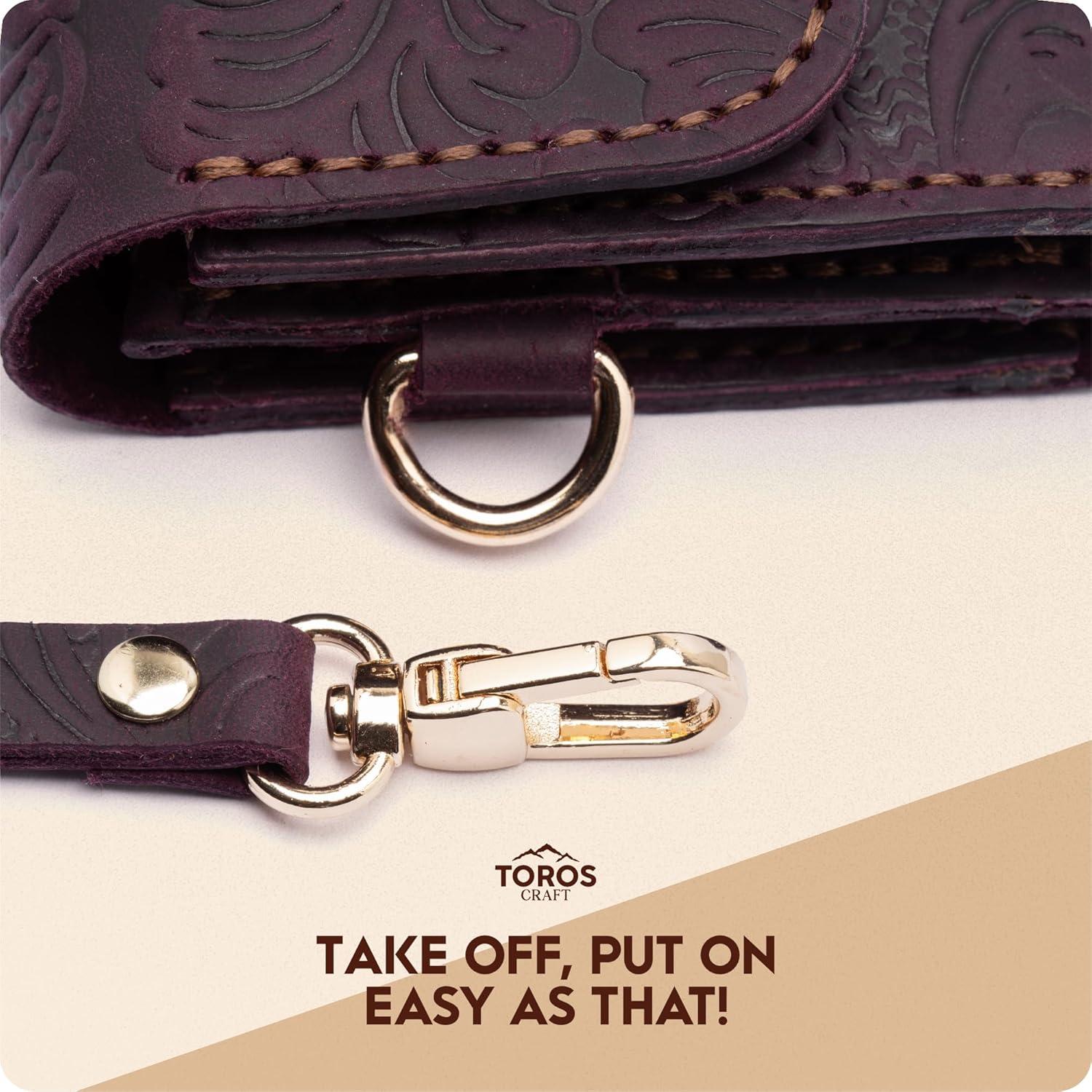 Cartera de Muñeca Hecha a Mano Toros Craft Cuero Floral Púrpura