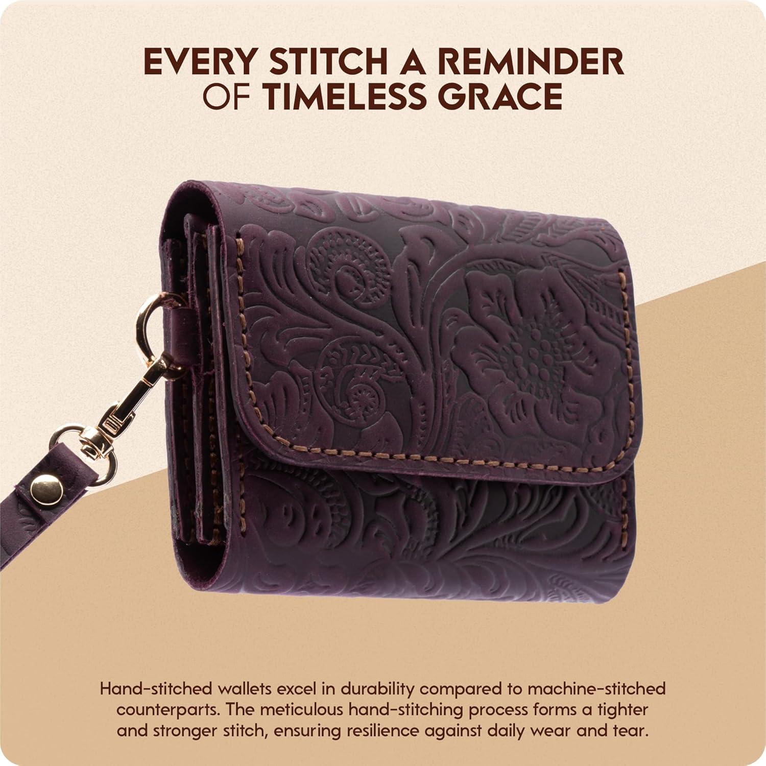 Cartera de Muñeca Hecha a Mano Toros Craft Cuero Floral Púrpura