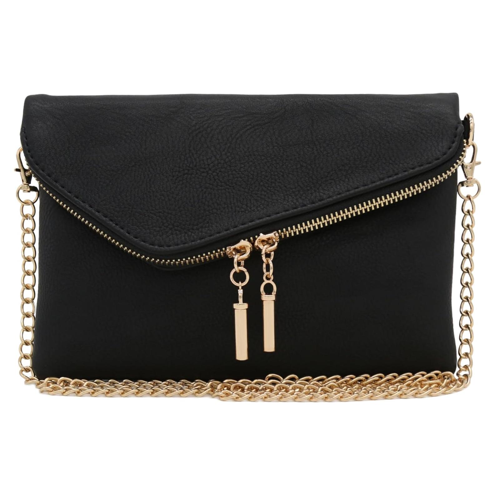 Bolso de mano negro FashionPuzzle con cadena y cremallera