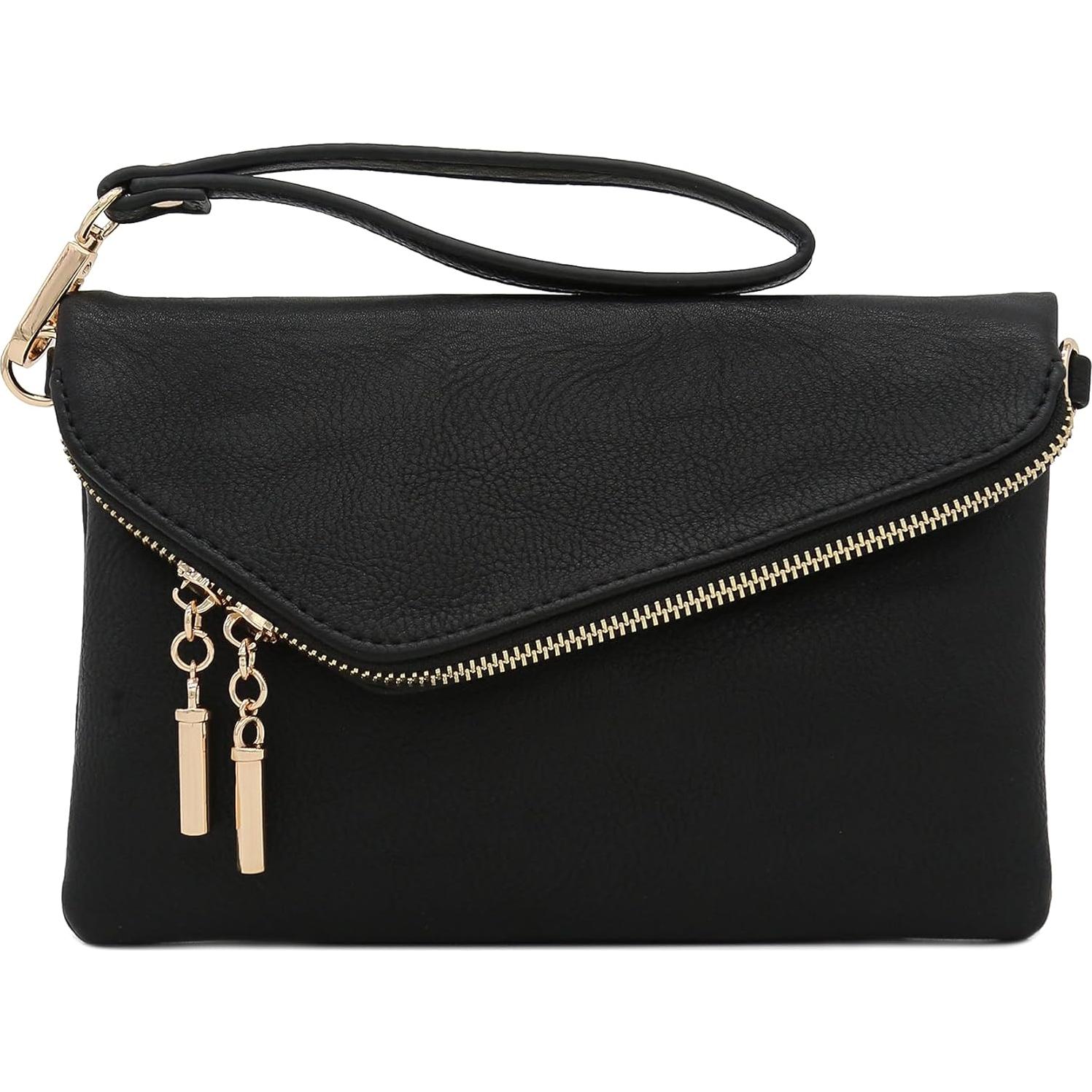 Bolso de mano negro FashionPuzzle con cadena y cremallera