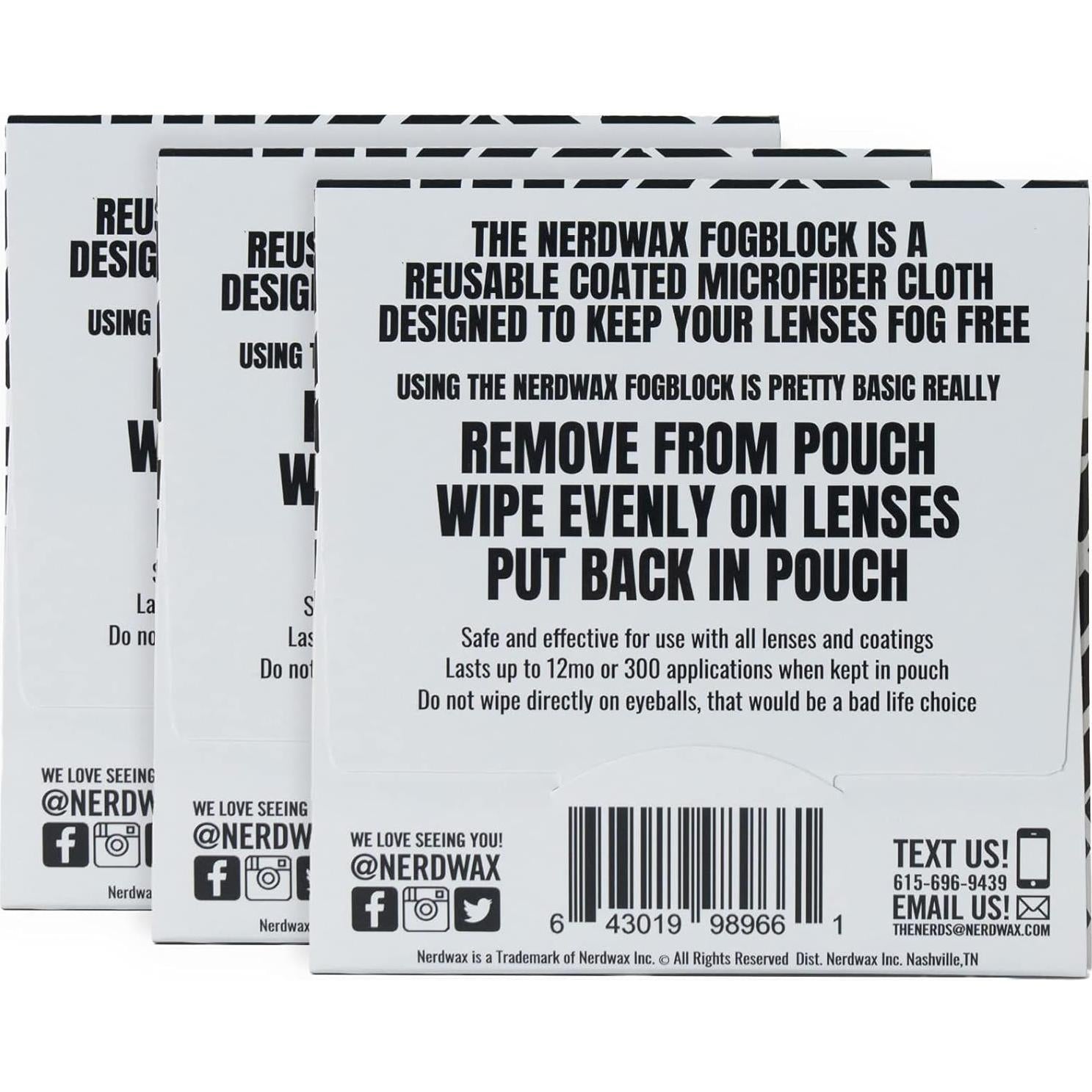 Toallitas Antivaho Nerdwax FogBlock - Paquete de 3 Unidades