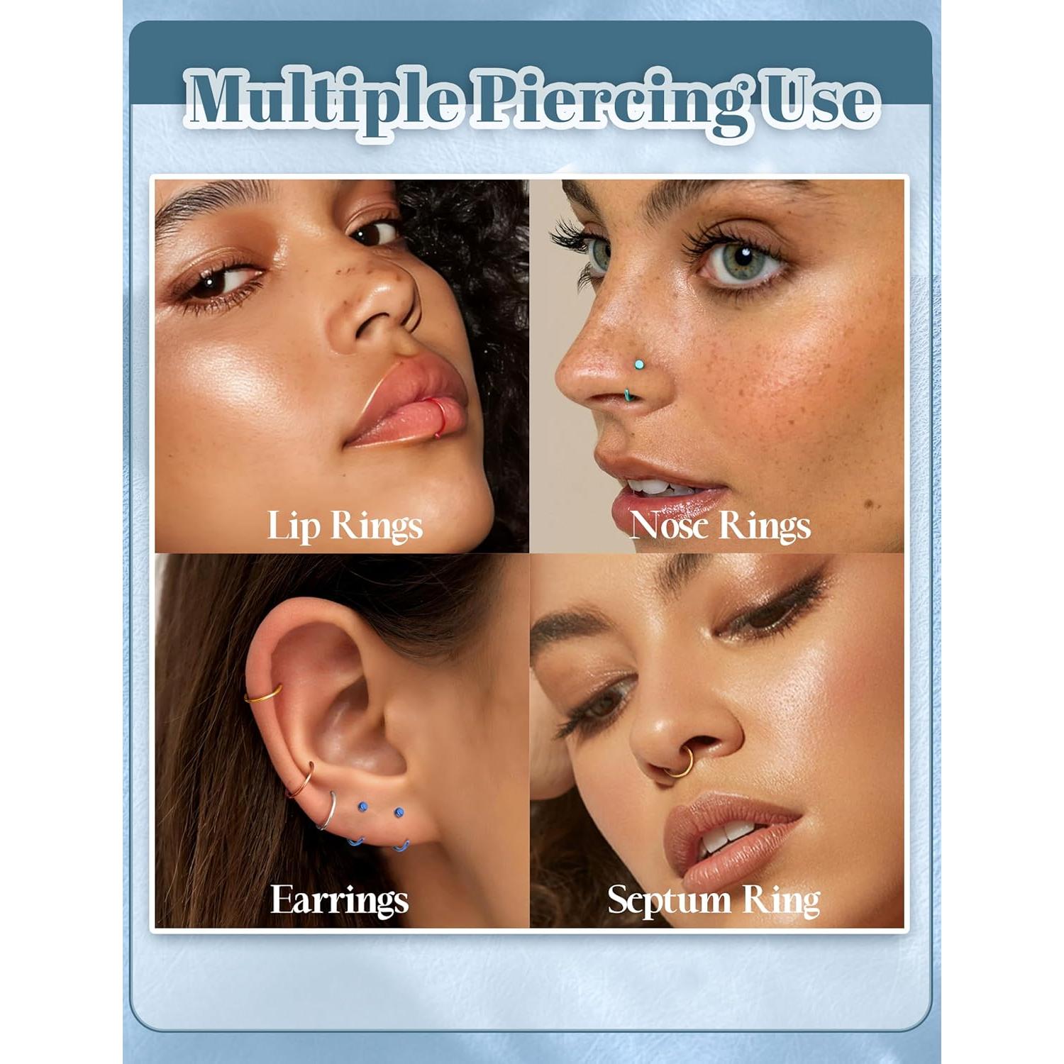 Drperfect 18/20/22G 36PCS 316L Stainless Steel Nose Rings Hoops Nose Piercing Jewelry for Women Men Colored Hoop Nose Ring 6mm 8mm 10mm 12mm