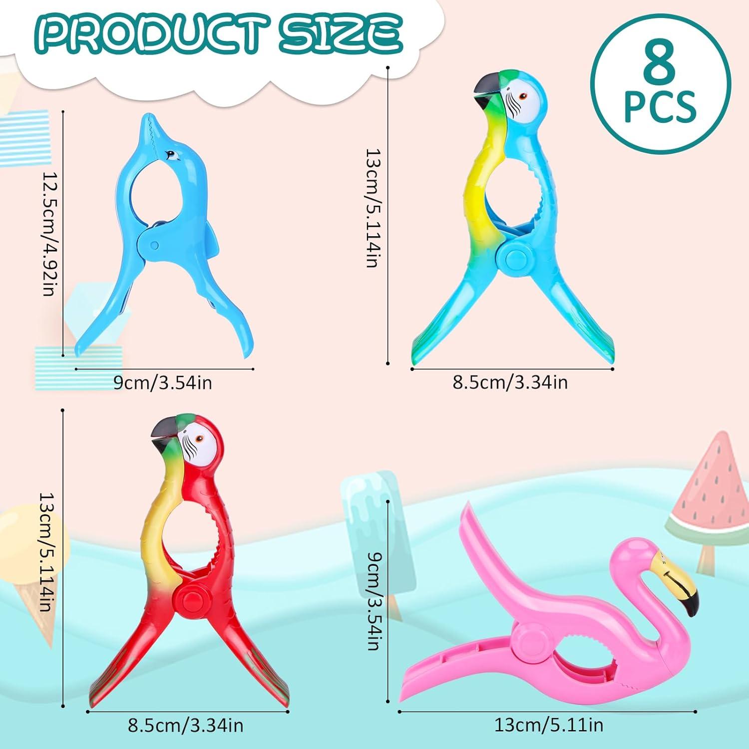 8 Clips para Toallas de Playa Piklodo - Flamenco y Loro