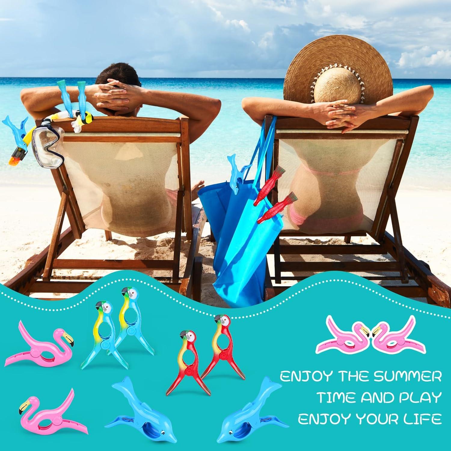 8 Clips para Toallas de Playa Piklodo - Flamenco y Loro