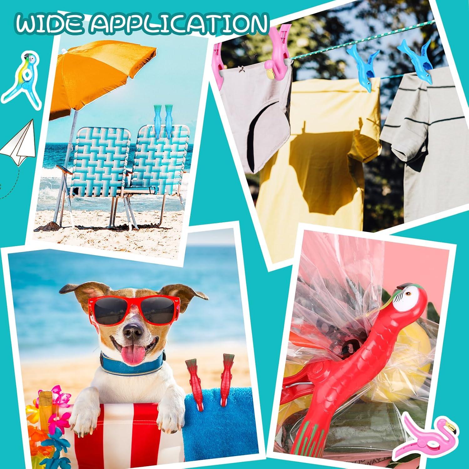 8 Clips para Toallas de Playa Piklodo - Flamenco y Loro