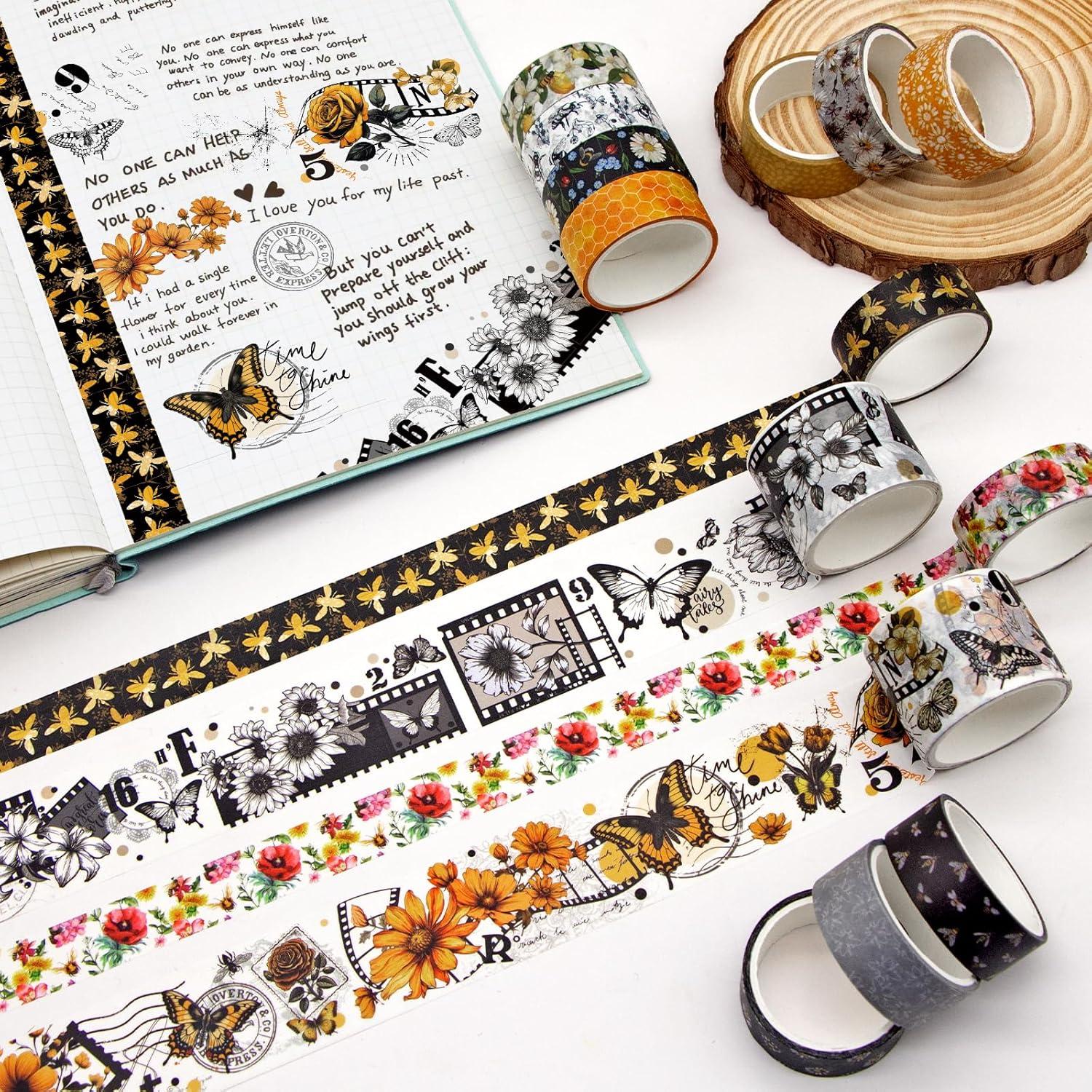 Juego de Washi Tape Vintage Abeja 14 Rollos KOVANO 3cm y 1.5cm