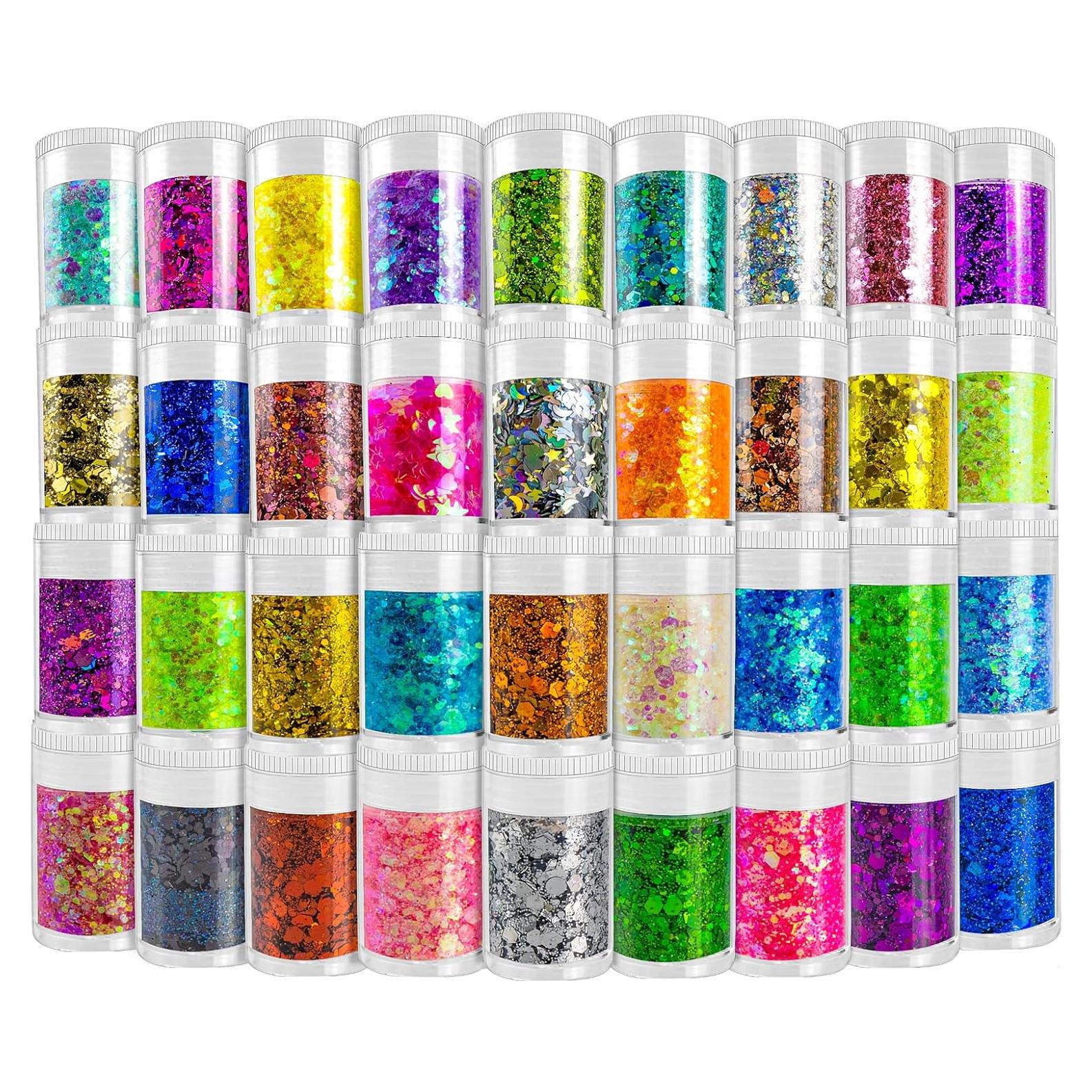 Mezcla de Brillo Cosmético Grueso Linwulte - 36 Colores Iridiscentes