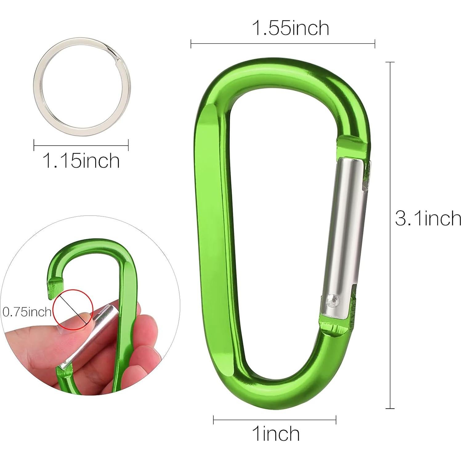 6 Clips de Carabiner de Aluminio CampTek 79mm D-Forma