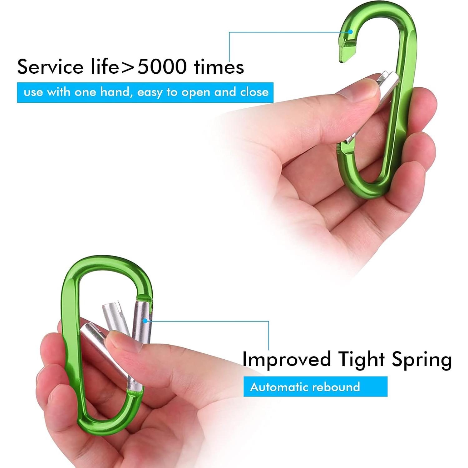 6 Clips de Carabiner de Aluminio CampTek 79mm D-Forma