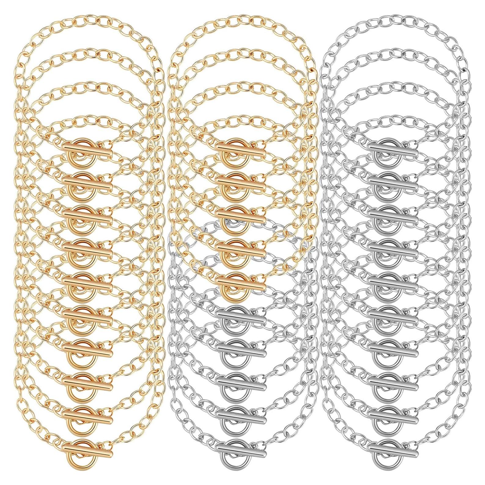 30 Cadenas de Pulsera con Cierre de Palanca Hicarer - Oro y Plata