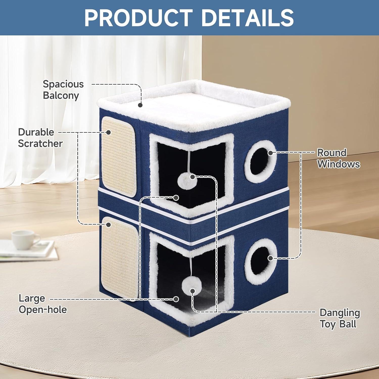 Casa para Gatos 2 Pisos Shikha Azul, Soporta 13.6 kg