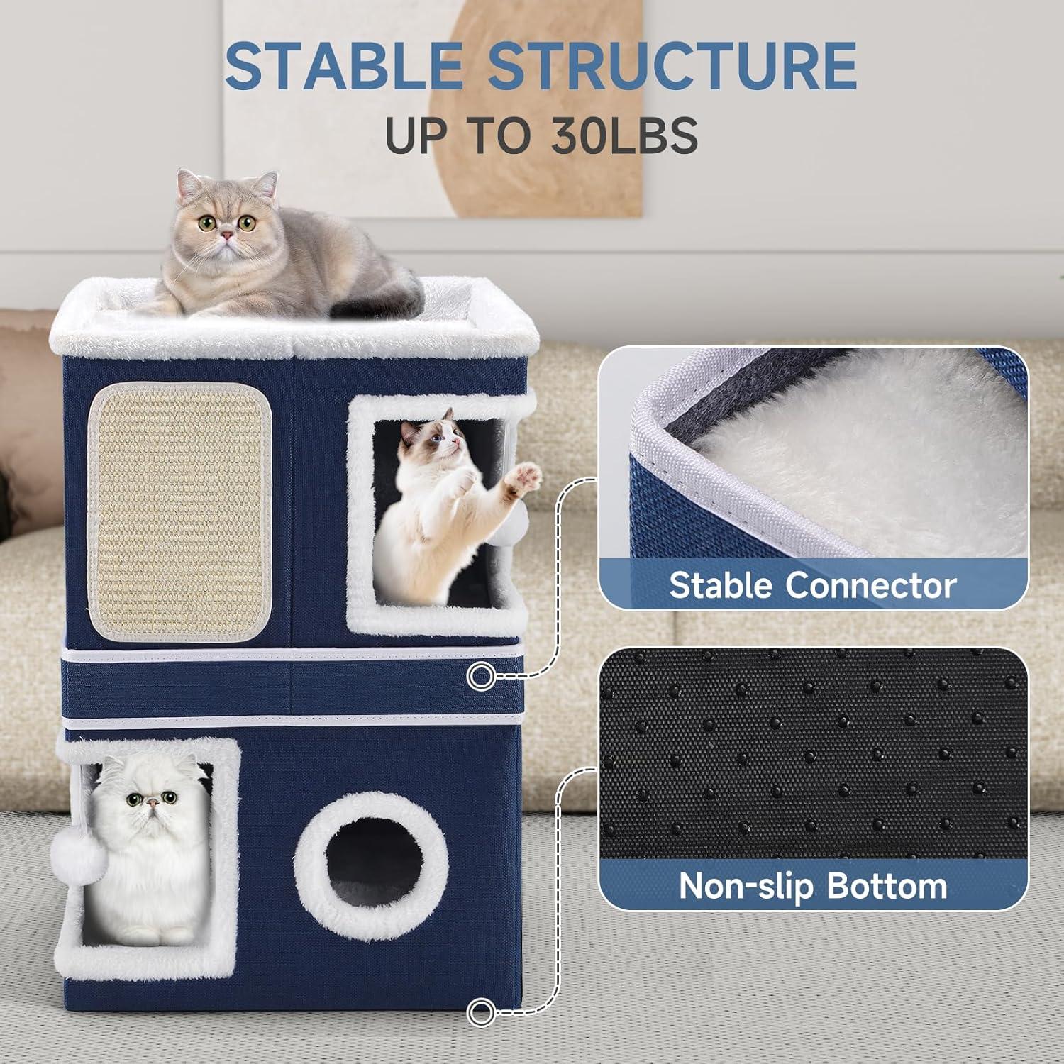 Casa para Gatos 2 Pisos Shikha Azul, Soporta 13.6 kg