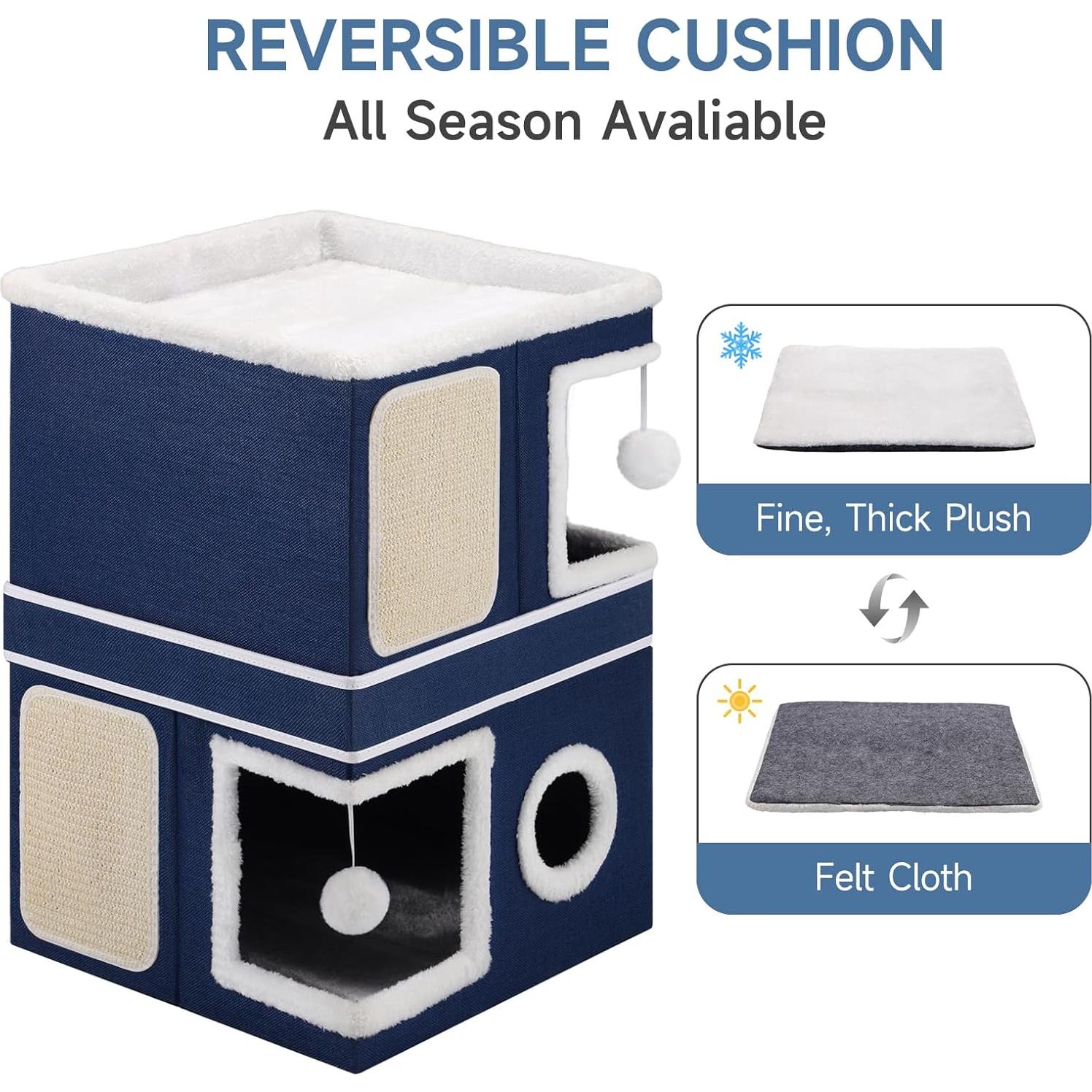 Casa para Gatos 2 Pisos Shikha Azul, Soporta 13.6 kg