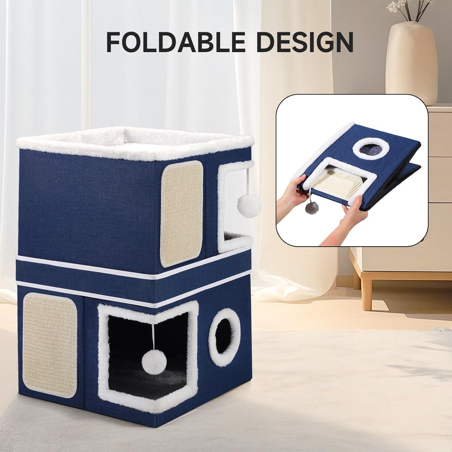 Casa para Gatos 2 Pisos Shikha Azul, Soporta 13.6 kg