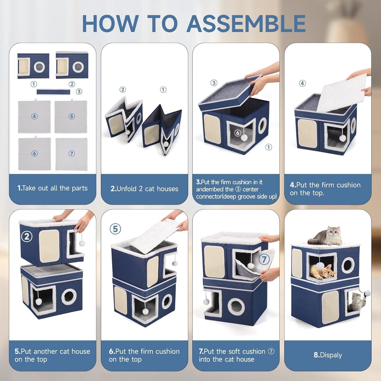 Casa para Gatos 2 Pisos Shikha Azul, Soporta 13.6 kg