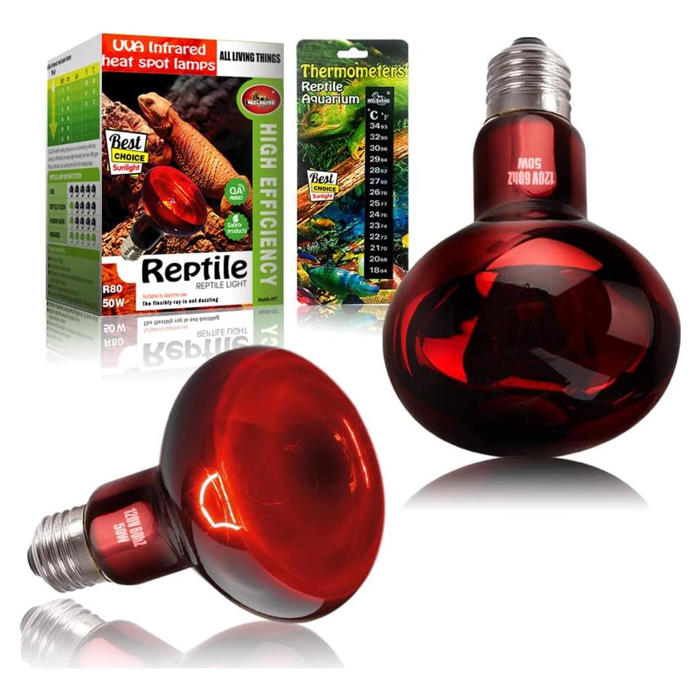 Paquete de 2 bombillas de calor infrarrojo MCLANZOO 50W para reptiles