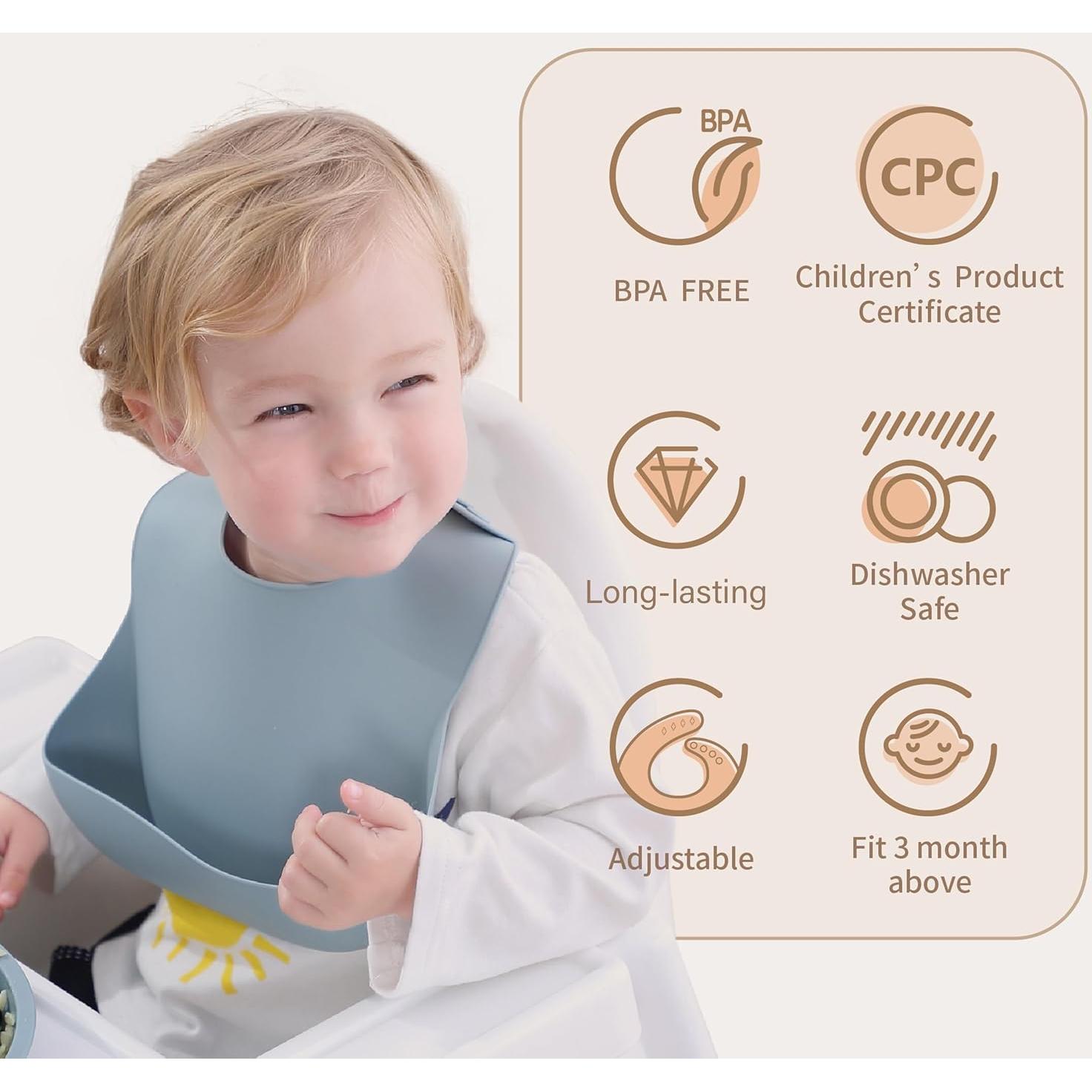 Conjunto de 3 Baberos de Silicona Moonkie Libre de BPA