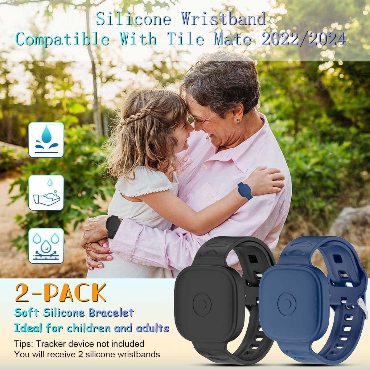 2 Pulseras de Silicona Impermeables para Tile Mate 2024 - Negro y Azul