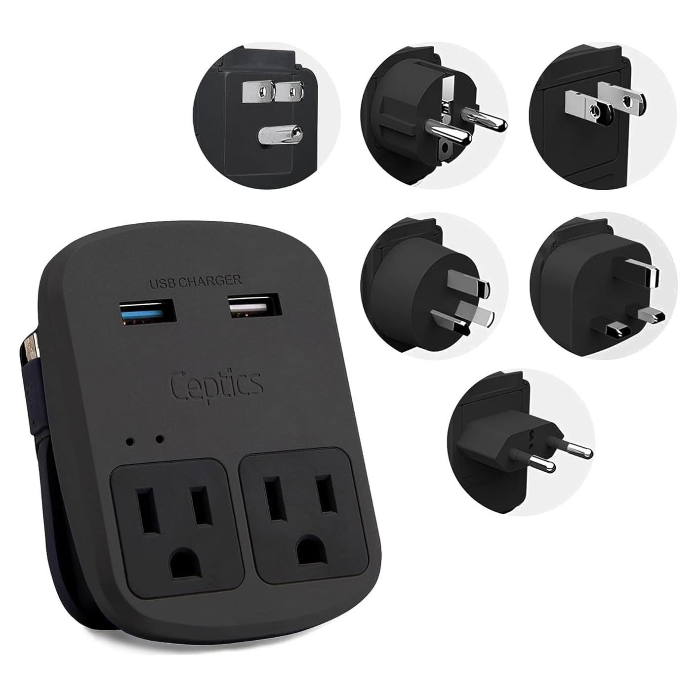 Kit Adaptador de Viaje Ceptics WPS-2BPlus - 2 USB + USB-C