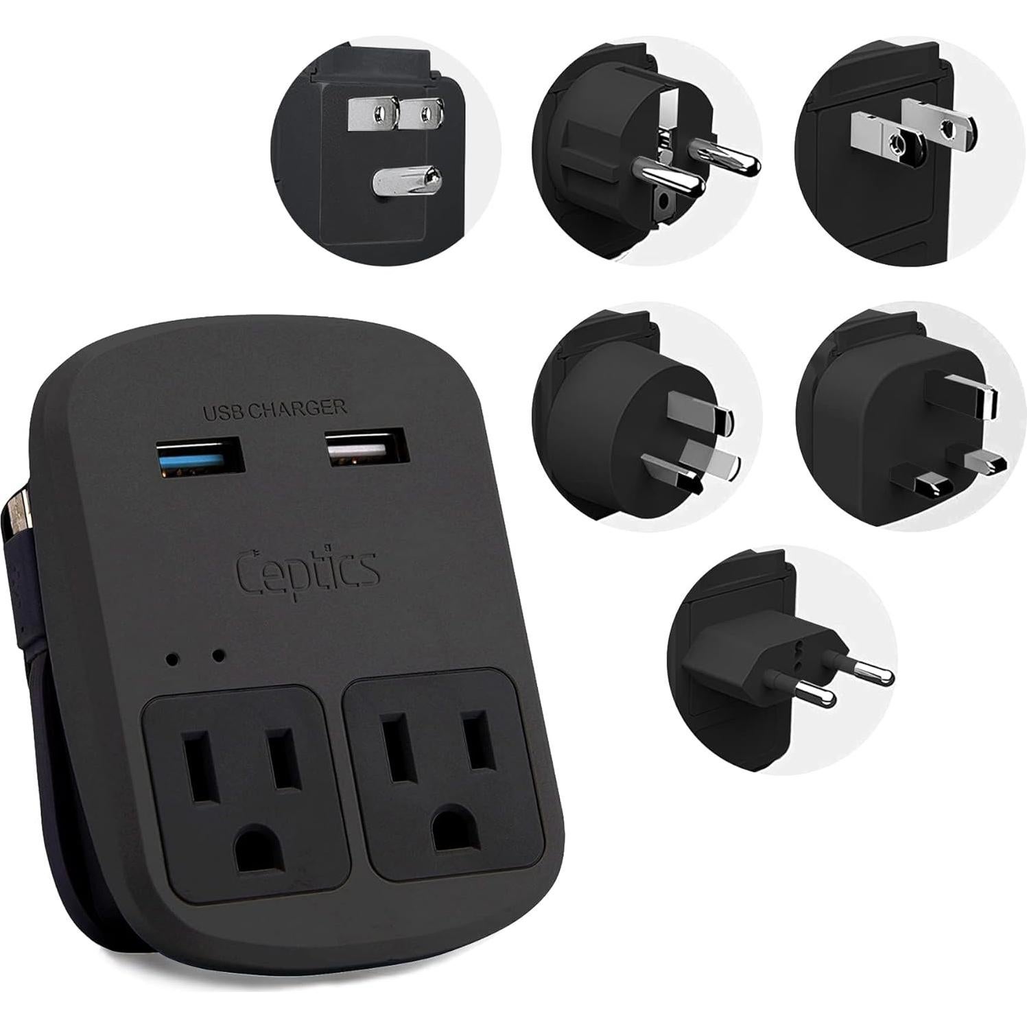 Kit Adaptador de Viaje Ceptics WPS-2BPlus - 2 USB + USB-C