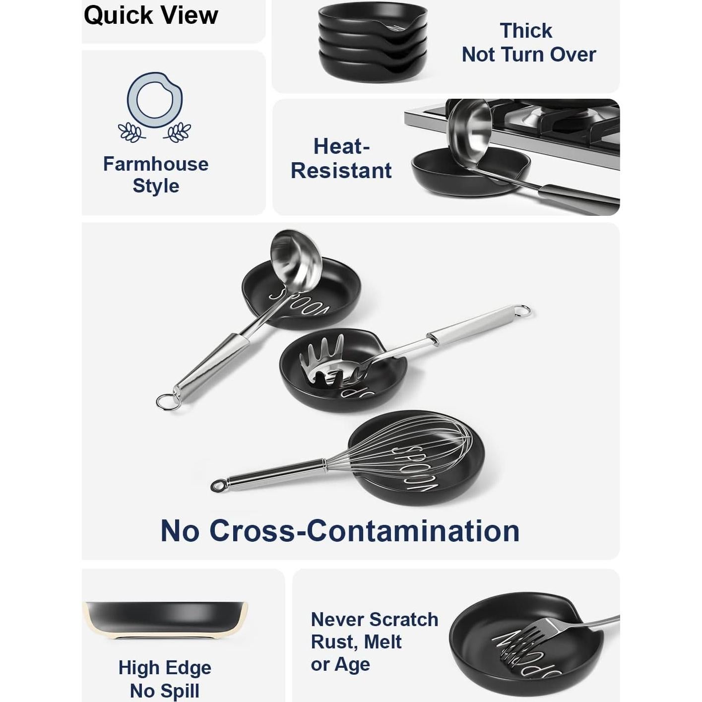 Soporte para Cucharas LE TAUCI Cerámica Negro Mate Set de 4