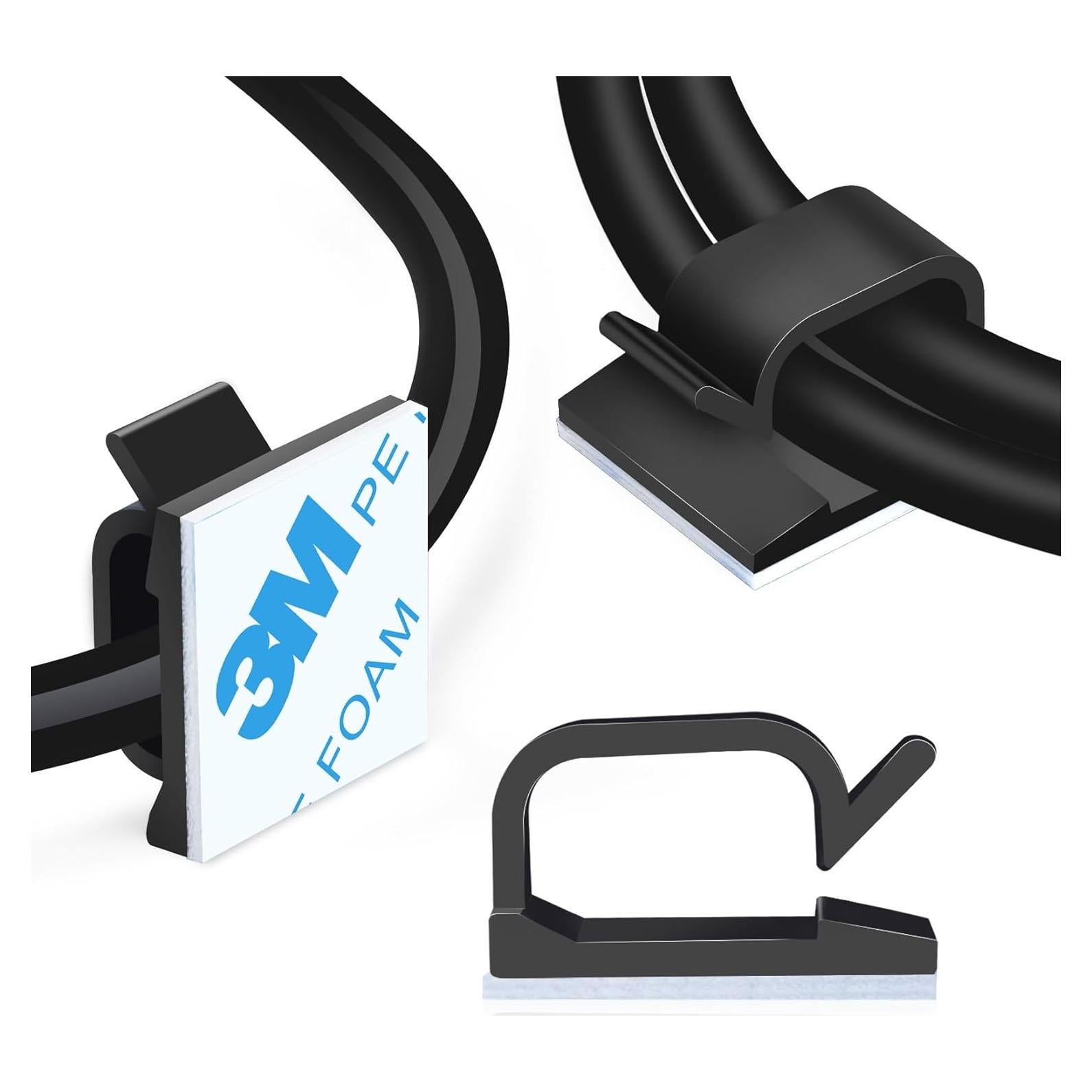 Clips de Cable Adhesivos XHF 60pcs Negro para Gestión de Cables