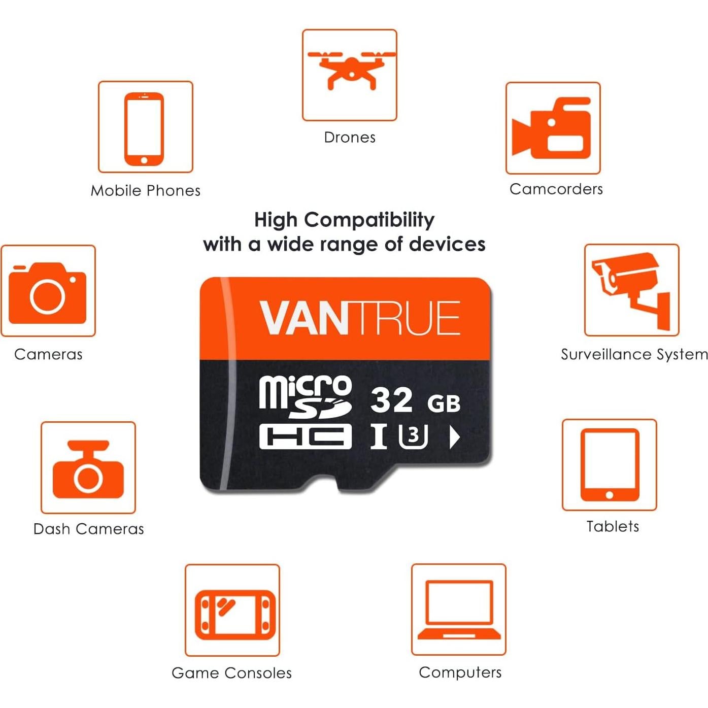 Tarjeta microSDHC Vantrue 32GB UHS-I U3 para cámaras y drones