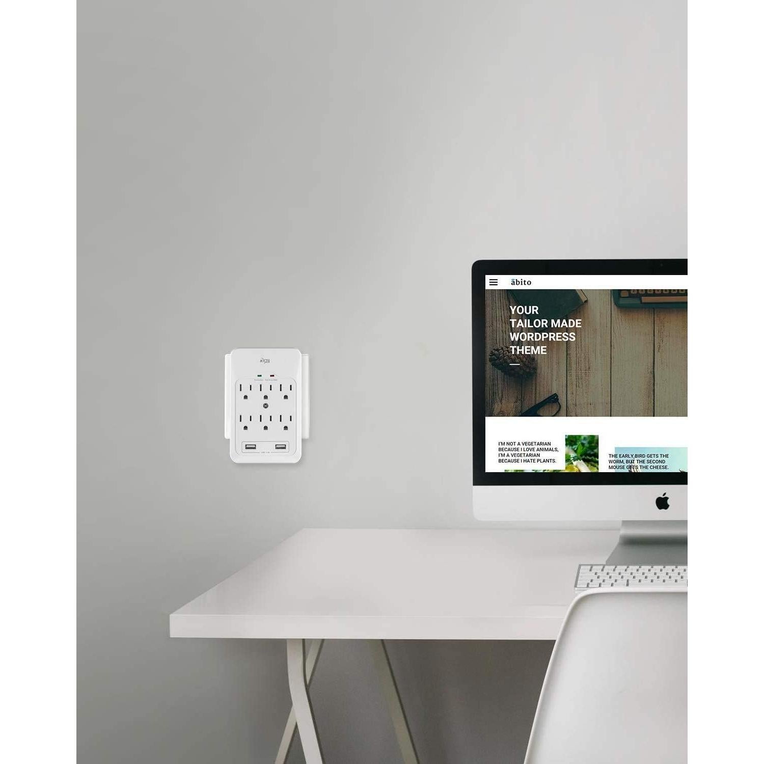 KMC Protector de Sobretensión 6 Salidas 2 USB 3.4A 980J Blanco