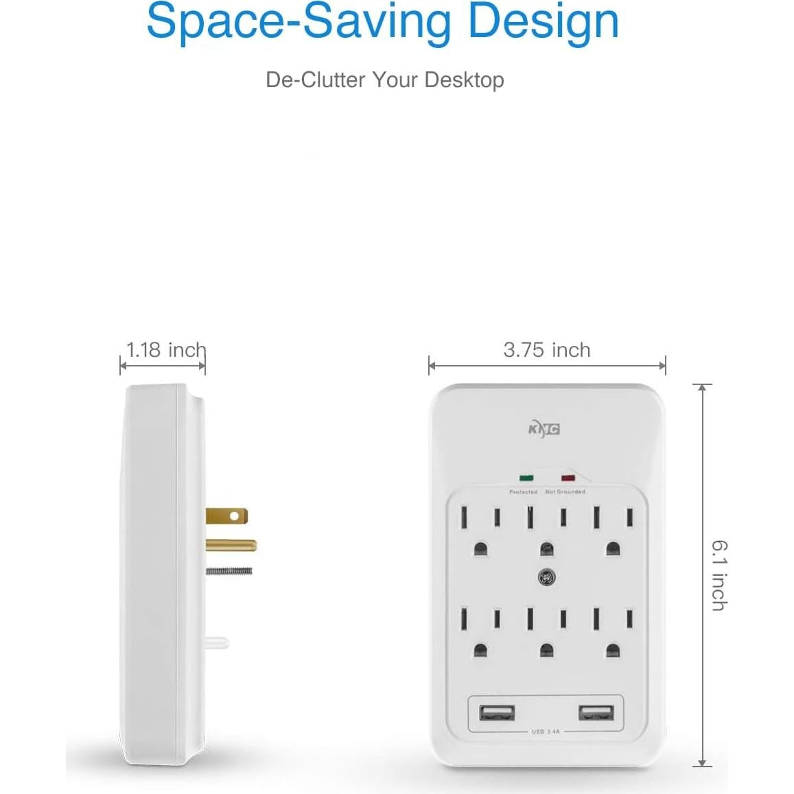 KMC Protector de Sobretensión 6 Salidas 2 USB 3.4A 980J Blanco