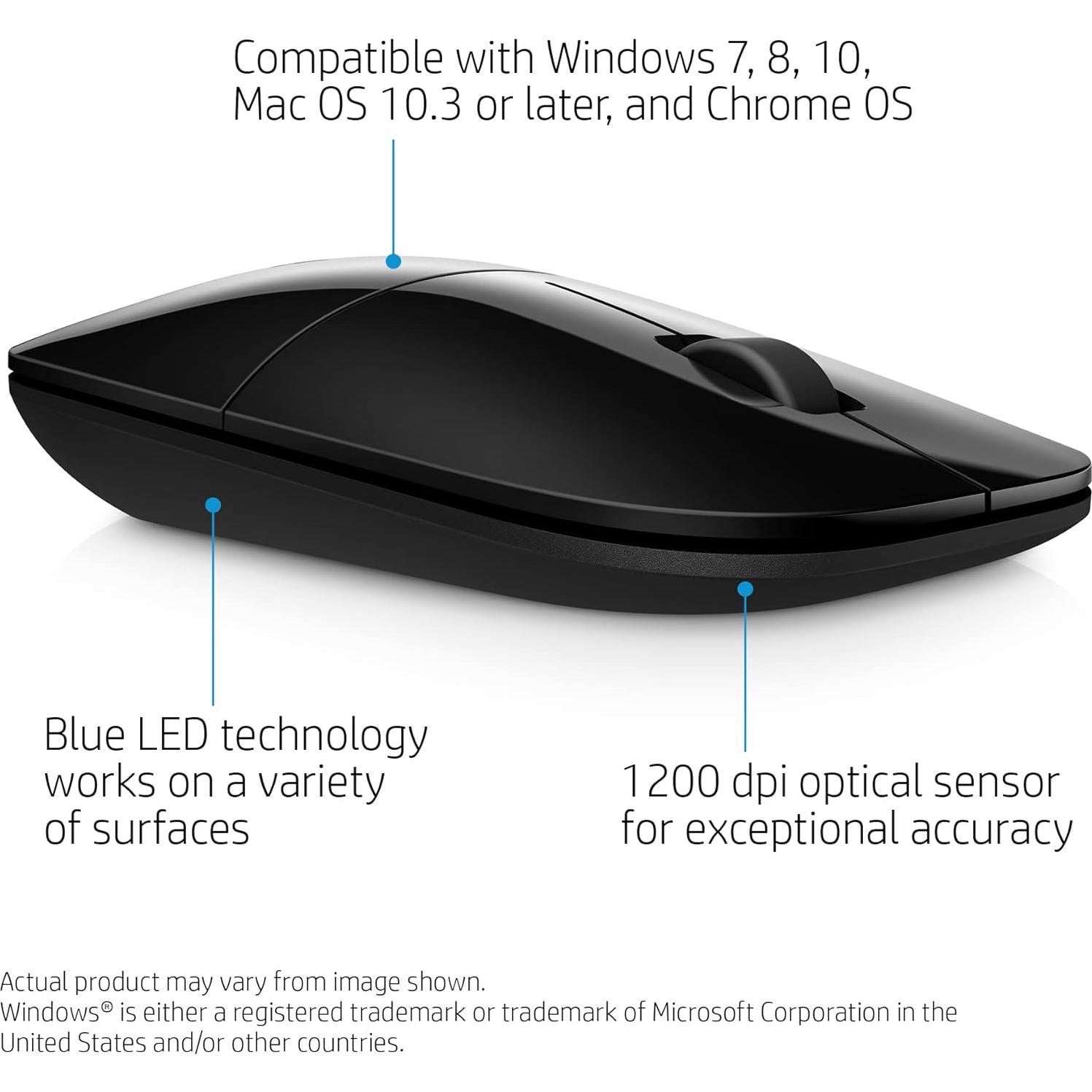 Ratón Inalámbrico HP Z3700 Negro - Receptor USB, 10.11x6.02cm