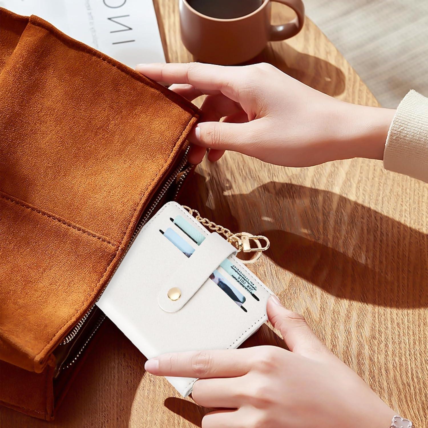 Cartera Pequeña Mujer Airkit RFID Cuero Beige con Llavero