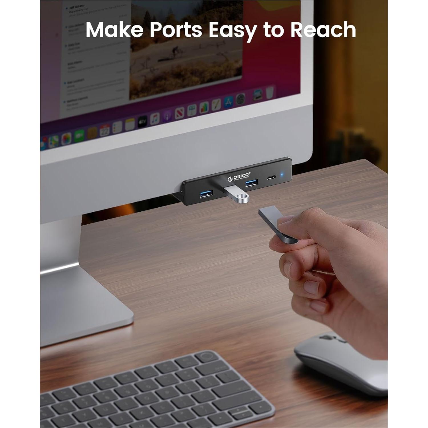 Hub USB 3.0 ORICO con Abrazadera y Puerto USB-C Negro