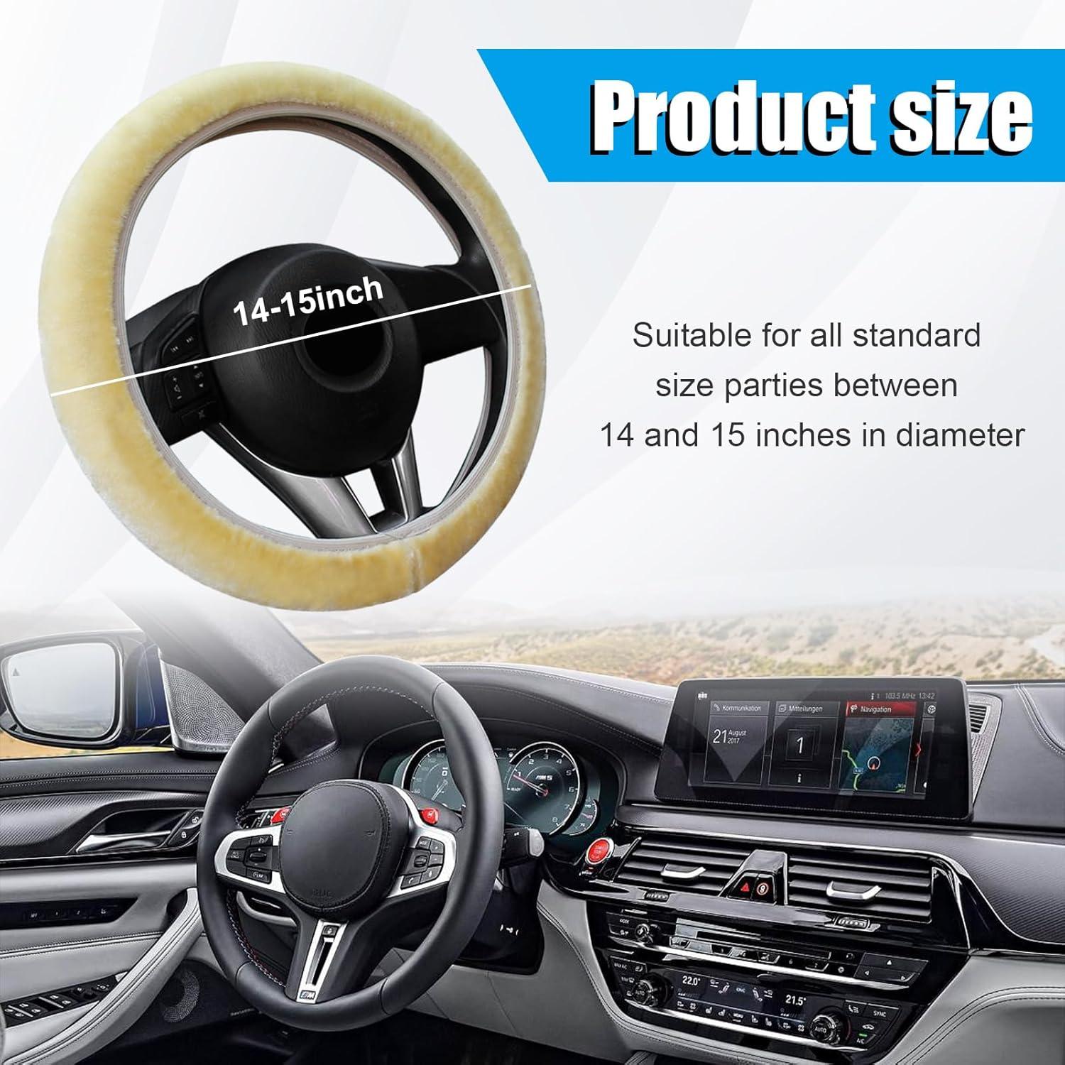 Cubierta de Volante de Auto Suvnie Fluffy Beige 35-40 cm