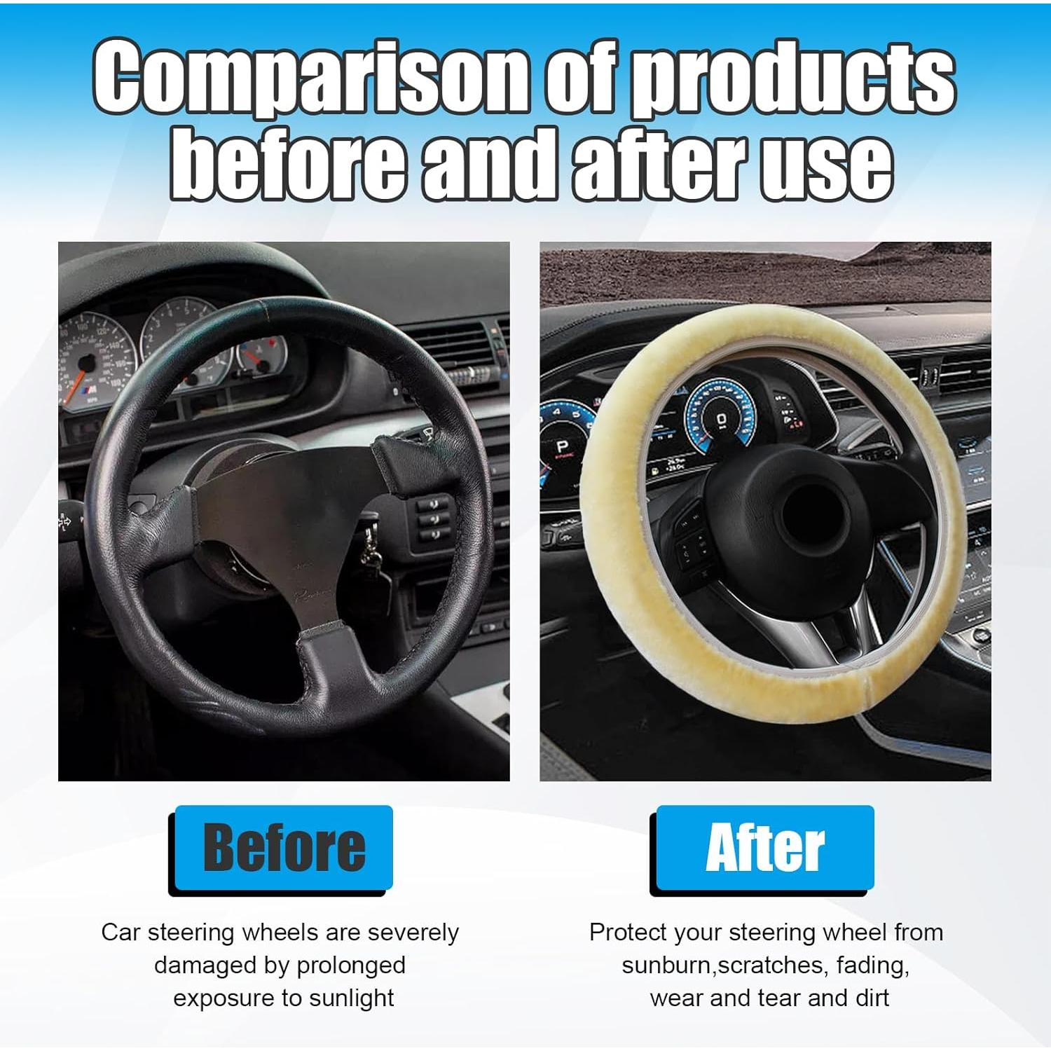 Cubierta de Volante de Auto Suvnie Fluffy Beige 35-40 cm